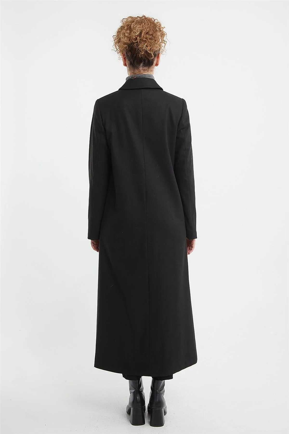 Shirt Collar Long Coat Black
