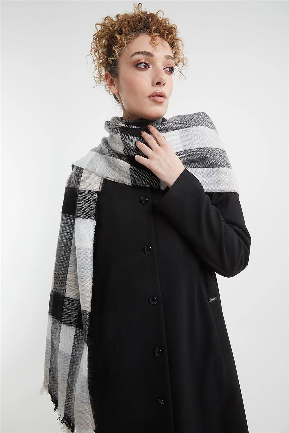 Shirt Collar Long Coat Black