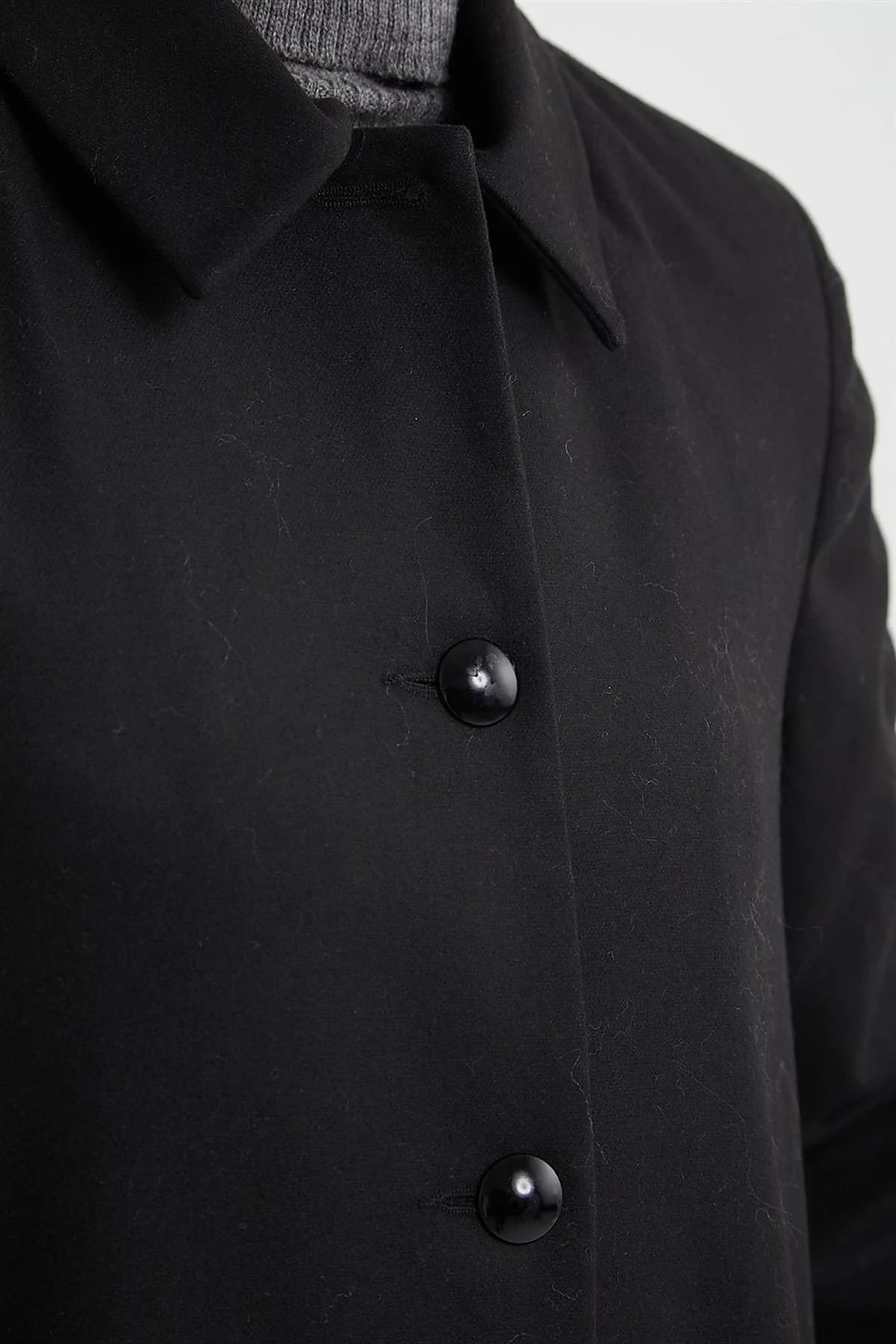 Shirt Collar Long Coat Black