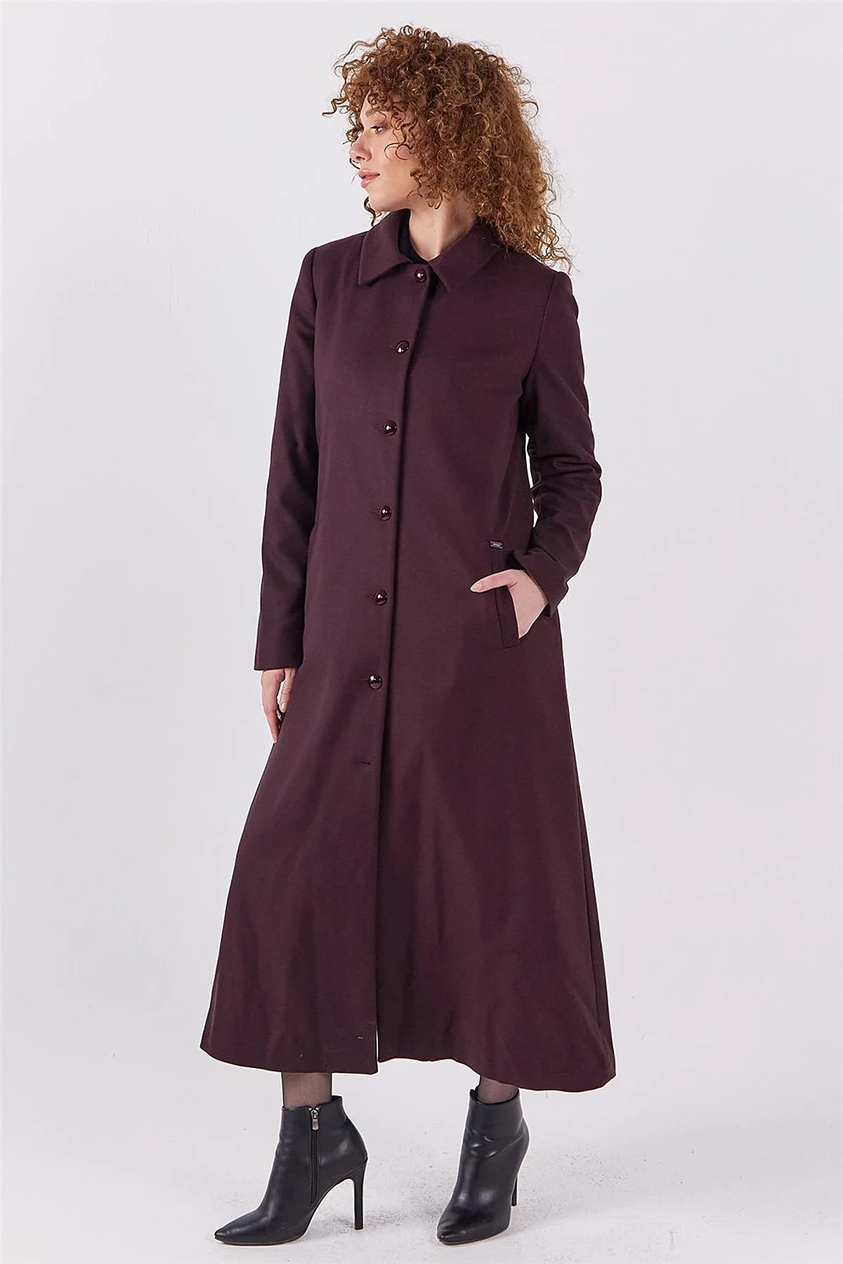 Shirt Collar Long Coat Burgundy
