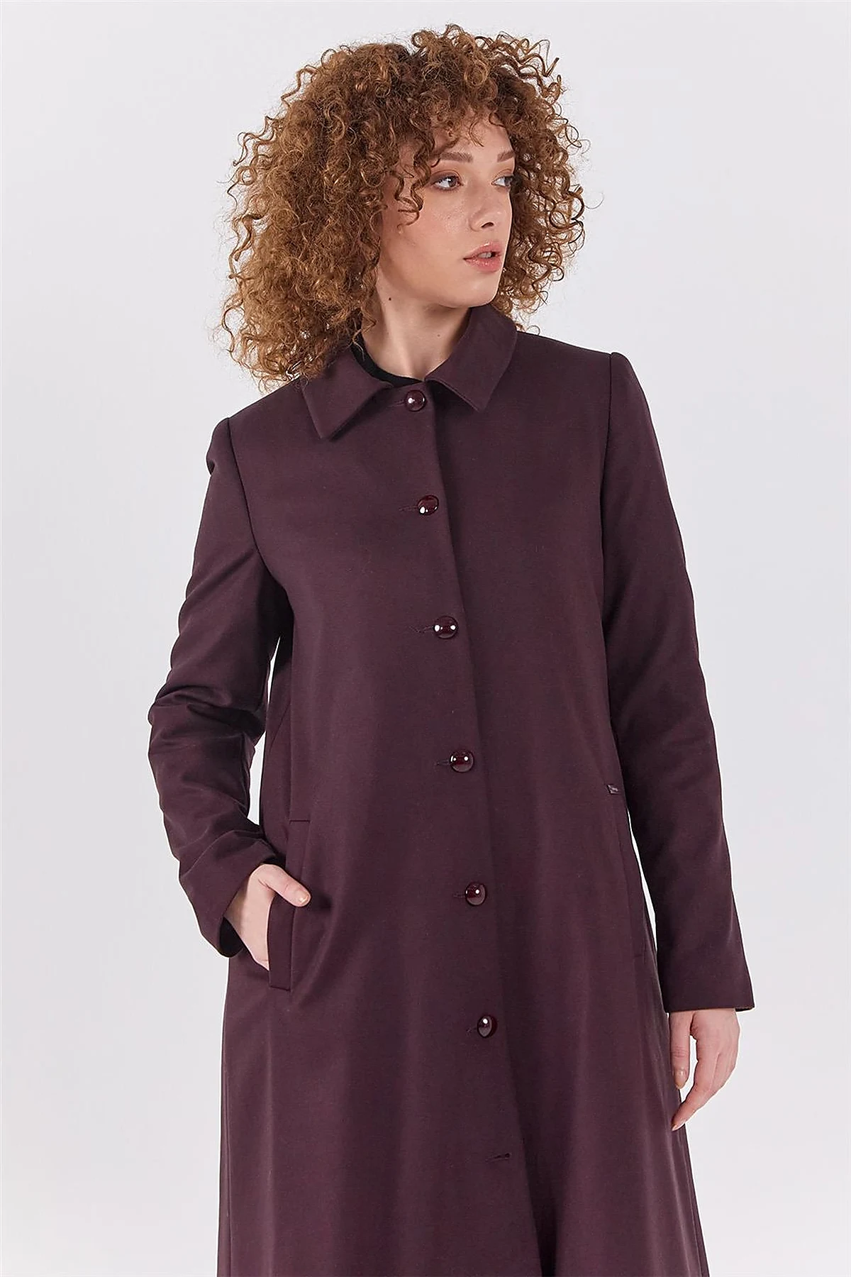 Shirt Collar Long Coat Burgundy