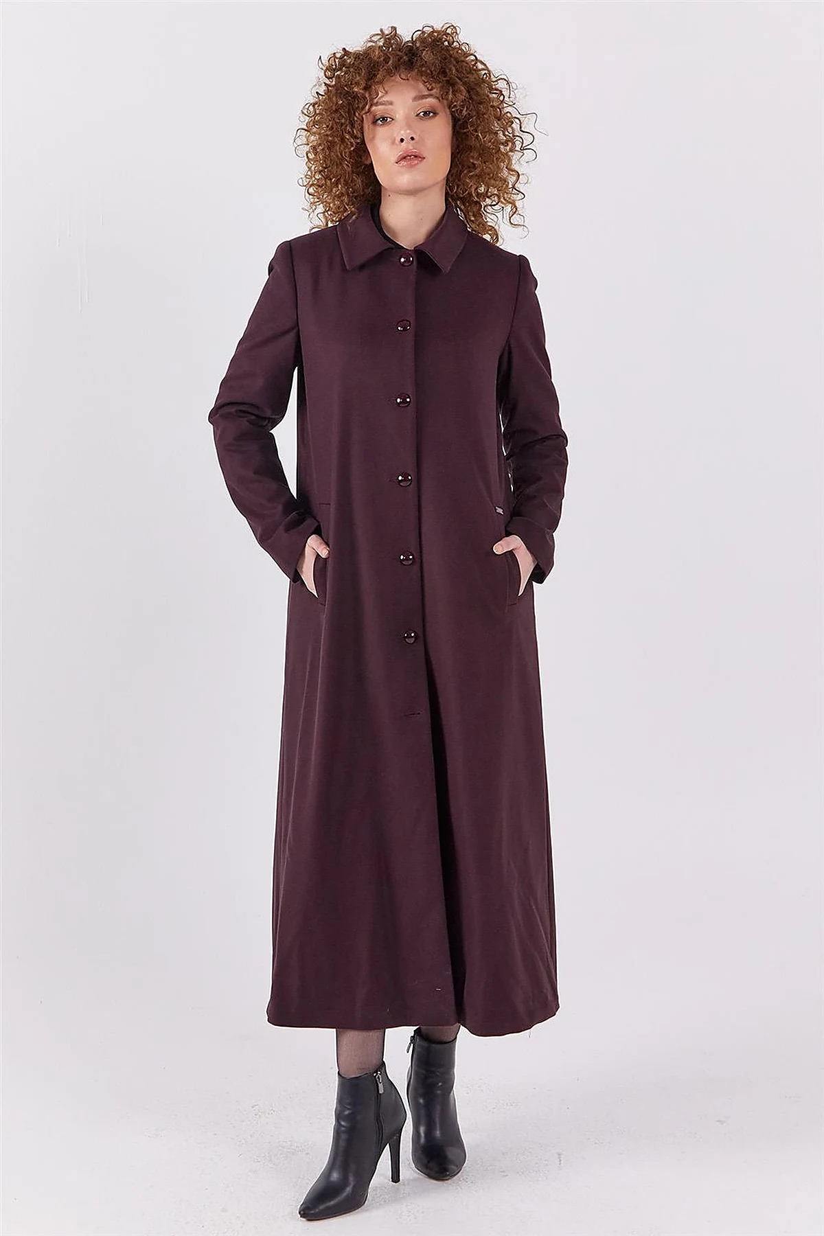 Shirt Collar Long Coat Burgundy