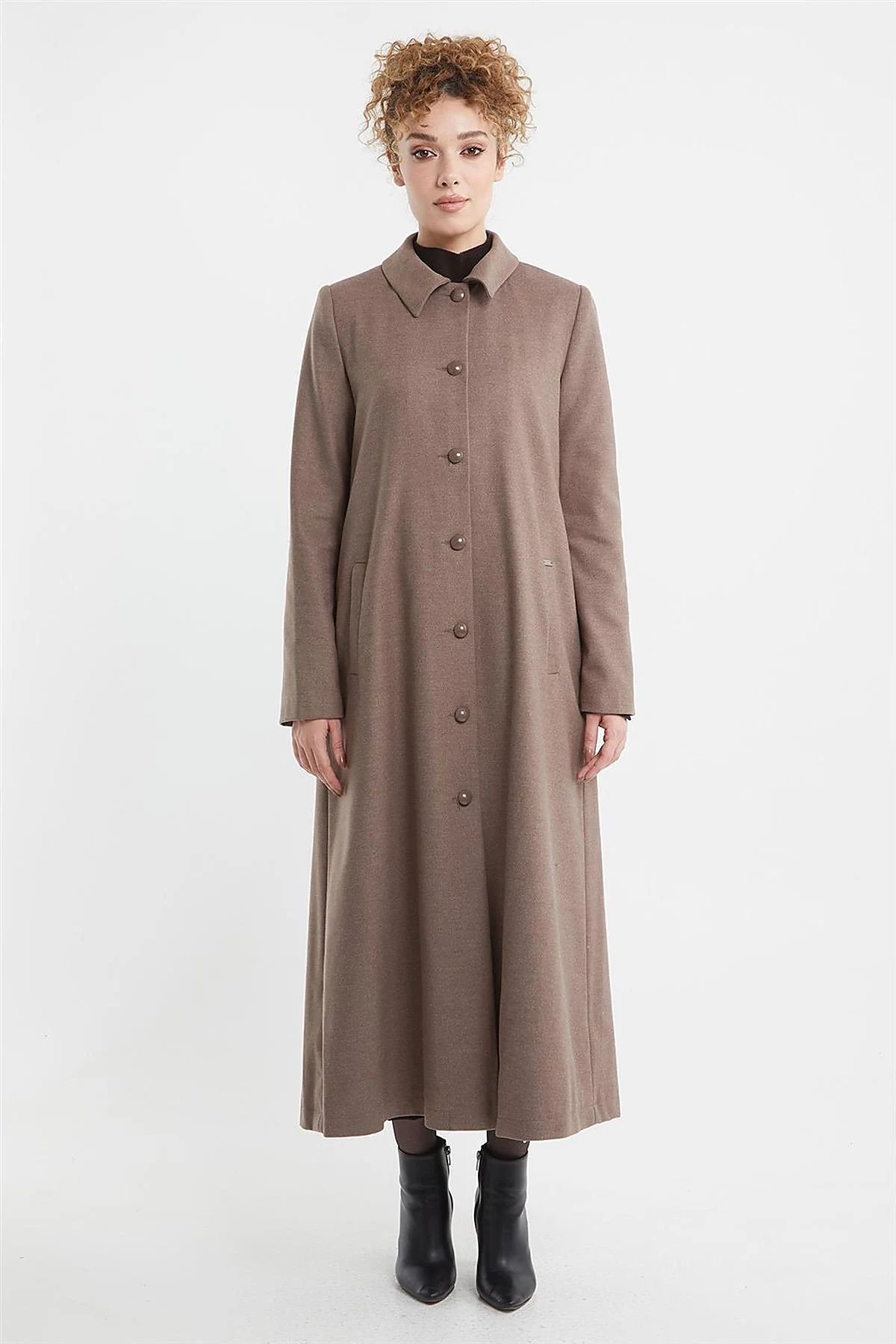 Shirt Collar Long Coat Mink
