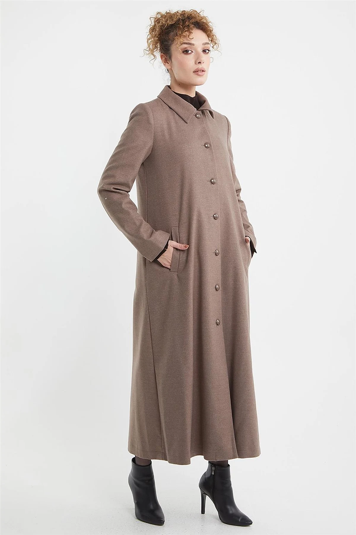Shirt Collar Long Coat Mink