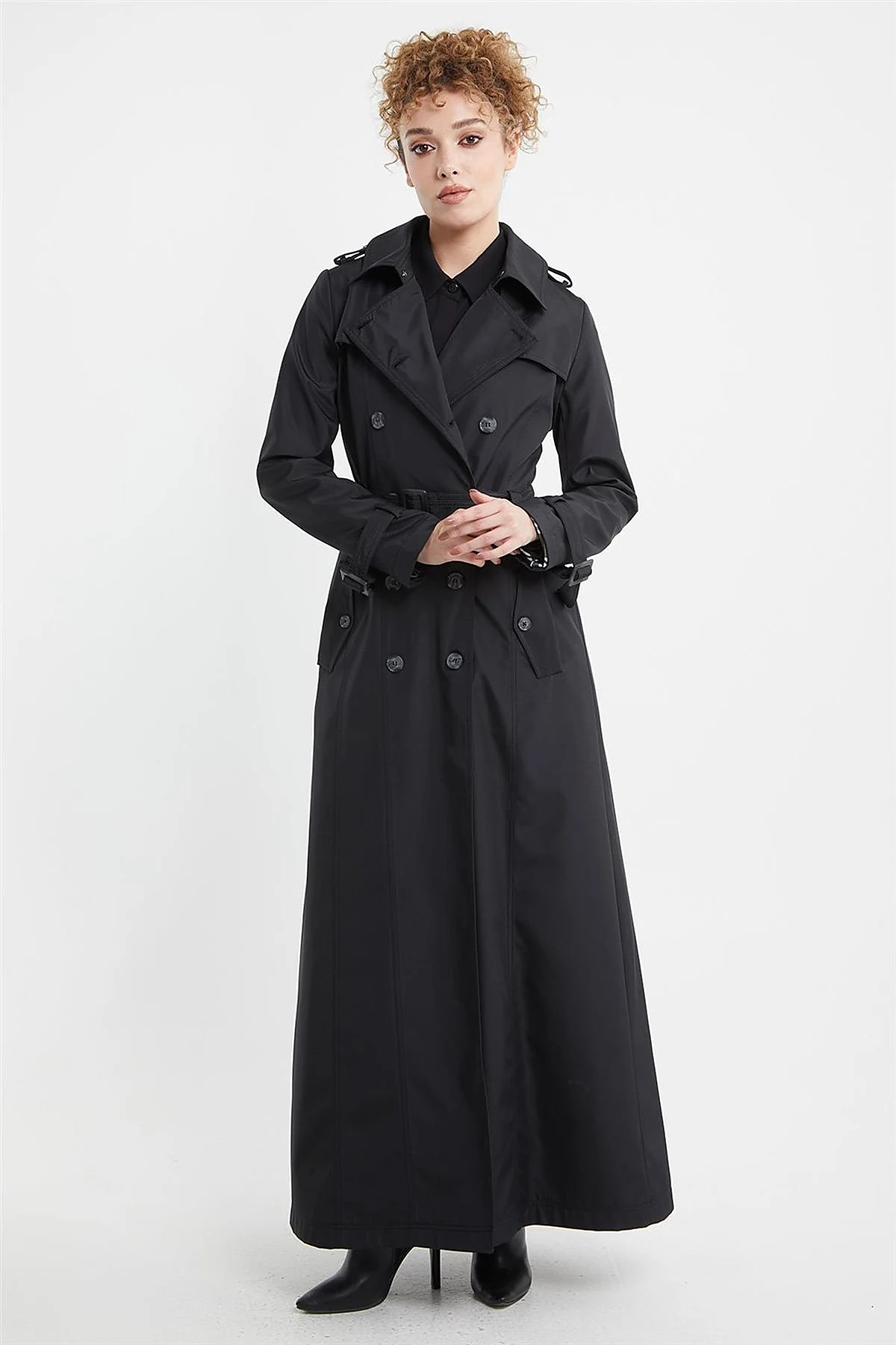 Epaulet Detailed Overcoat Black