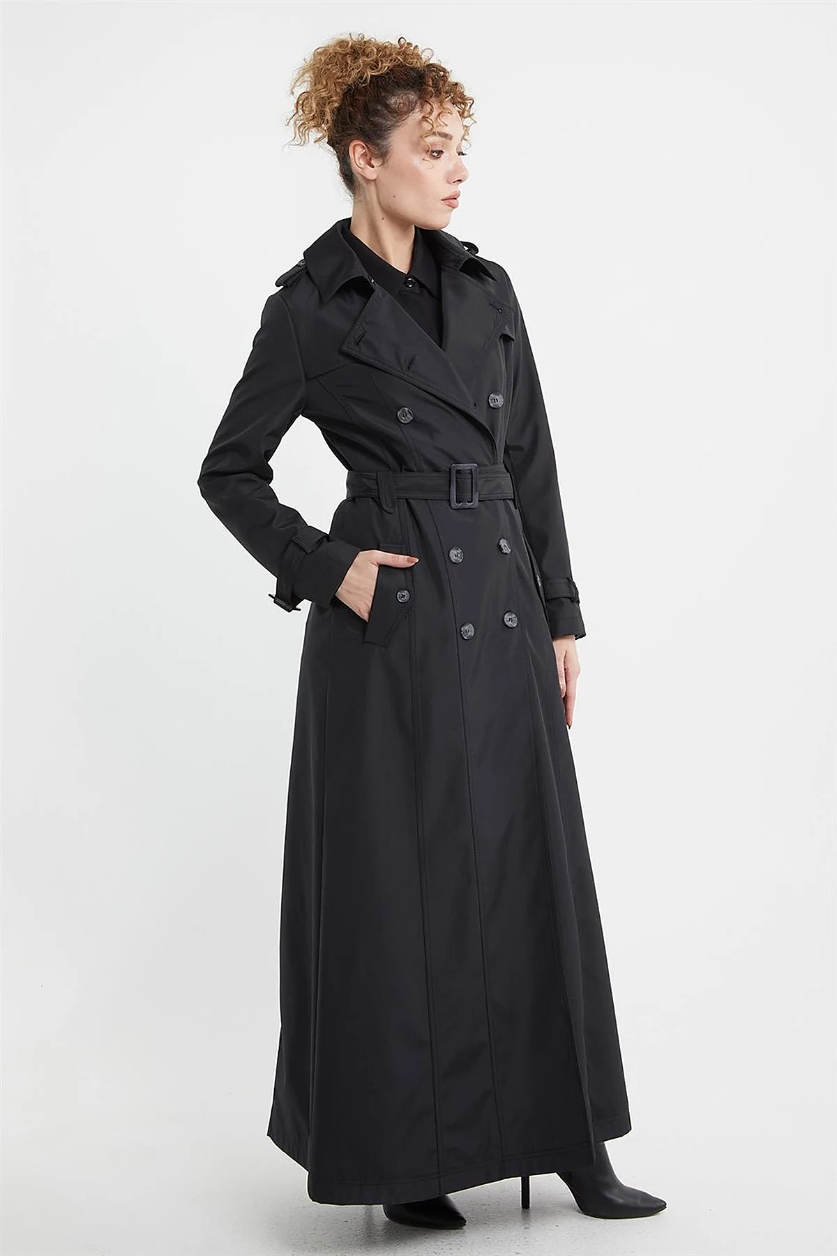 Epaulet Detailed Overcoat Black