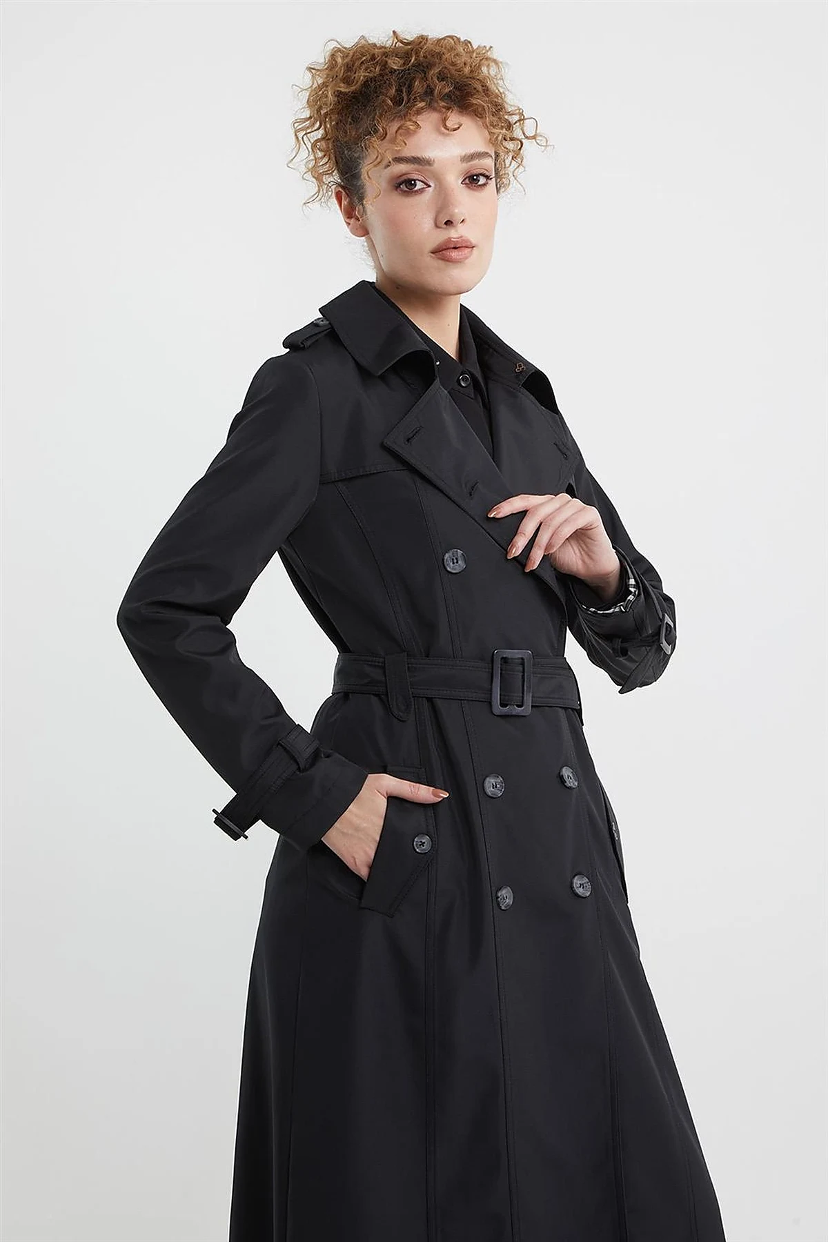 Epaulet Detailed Overcoat Black