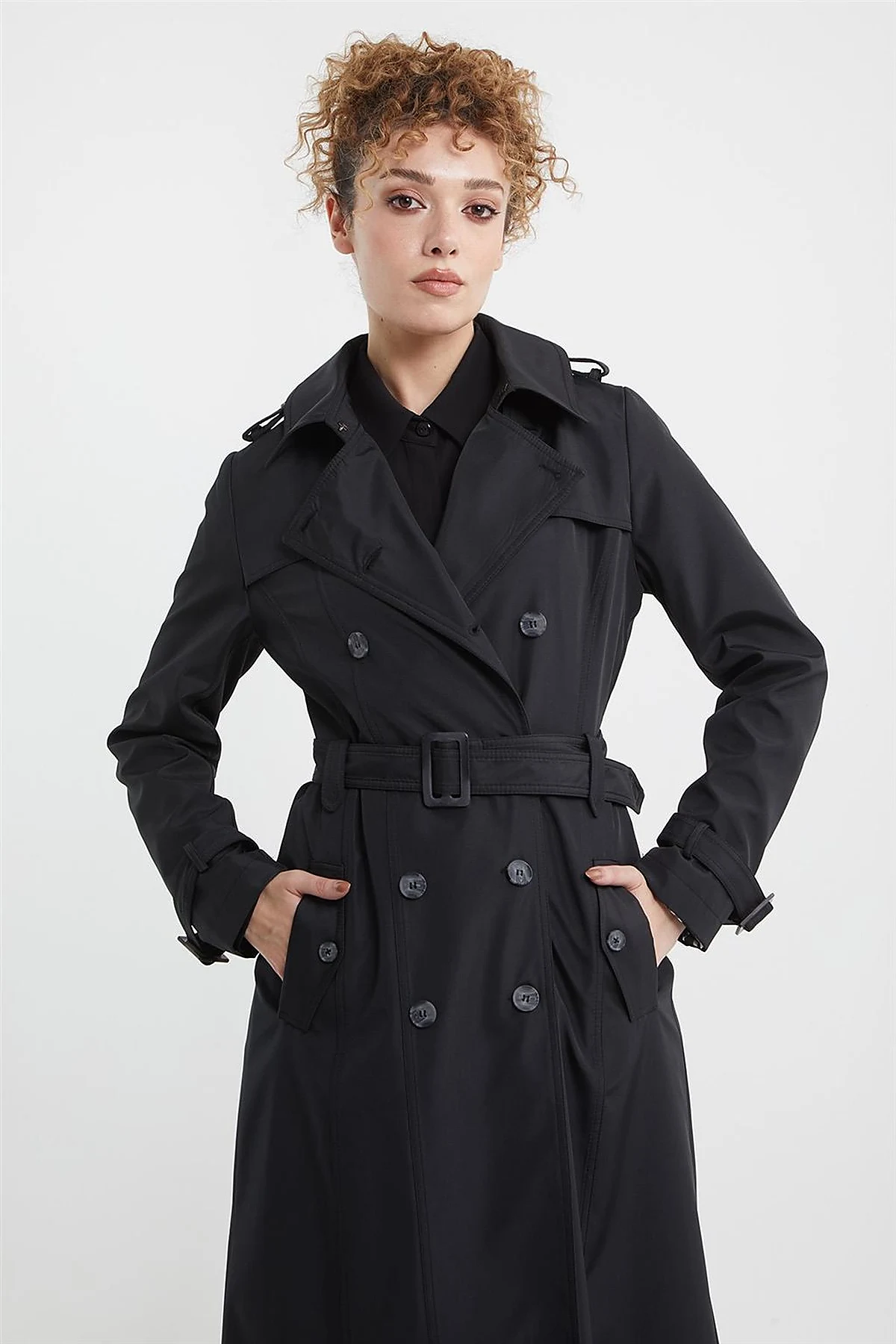 Epaulet Detailed Overcoat Black