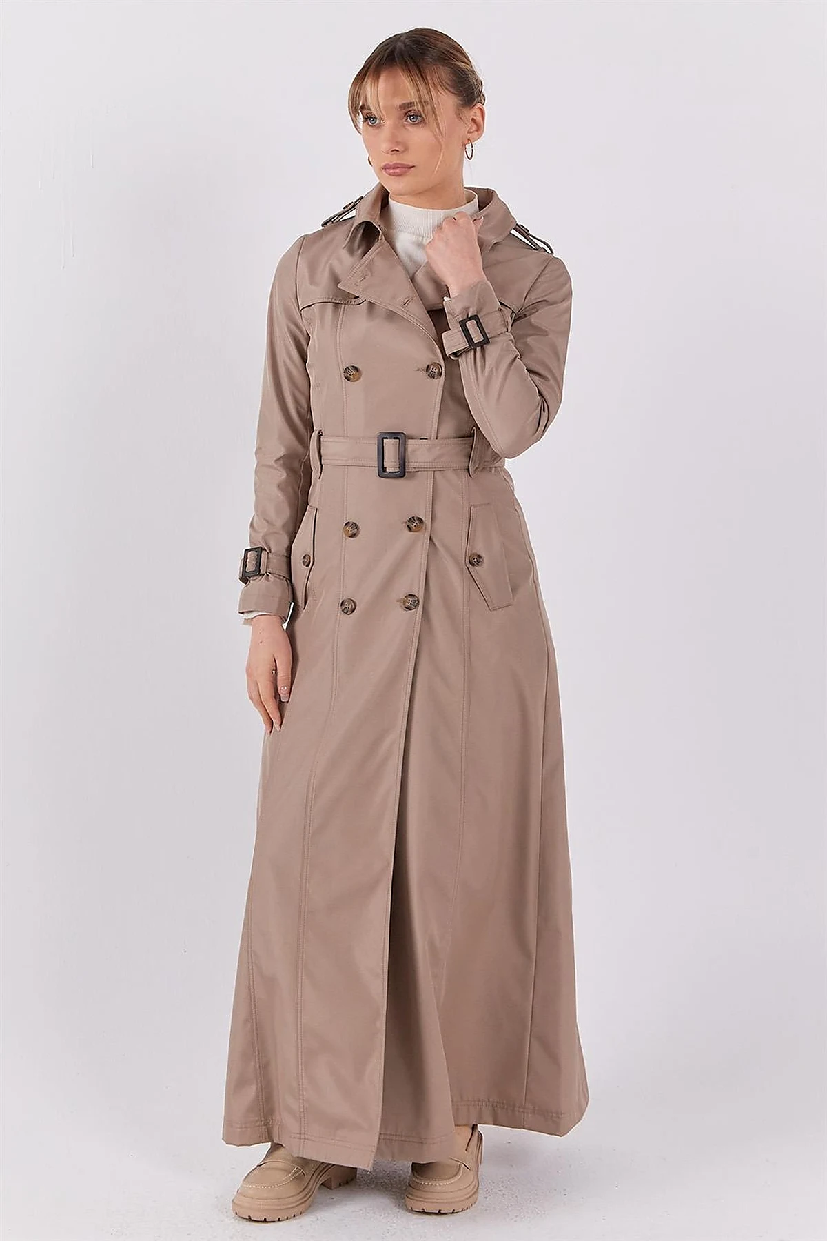 Epaulet Detailed Overcoat Stone 