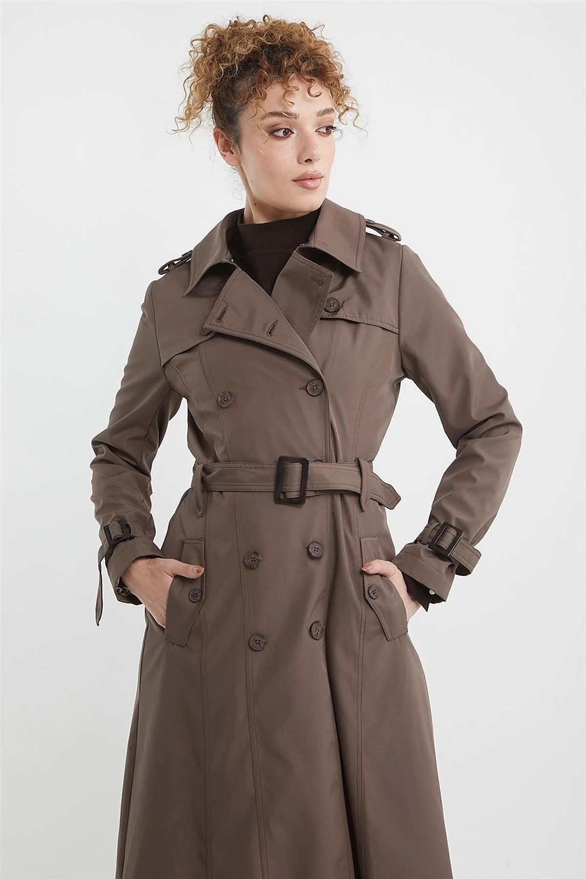 Epaulet Detailed Overcoat Mink