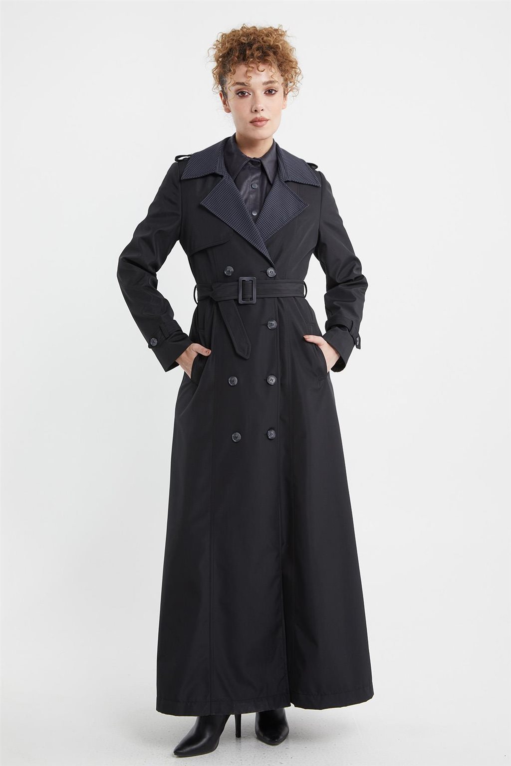 Epaulet Men's Collar Overcoat Black
