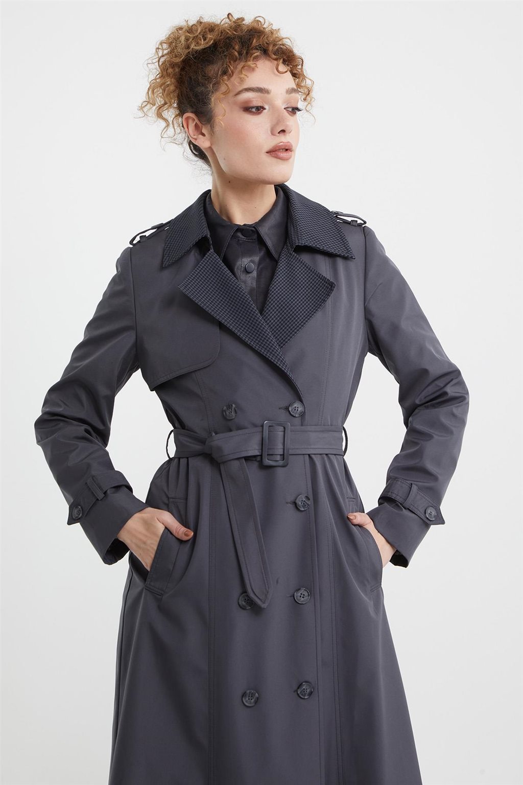 Epaulet Men's Collar Overcoat Anthracite
