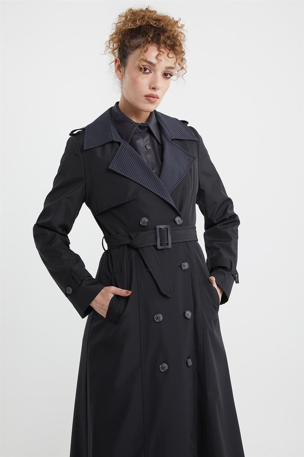 Epaulet Men's Collar Overcoat Black