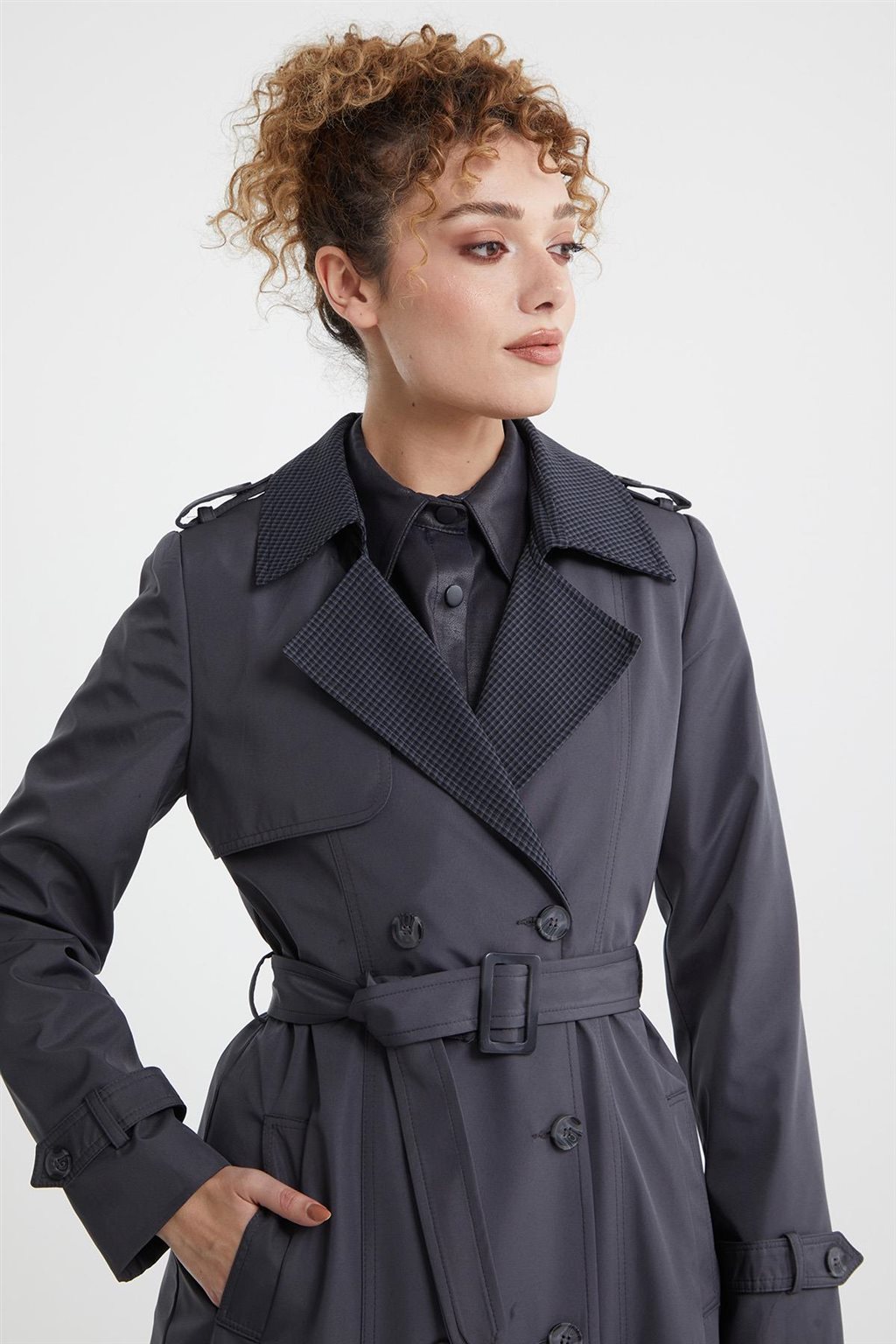 Epaulet Men's Collar Overcoat Anthracite