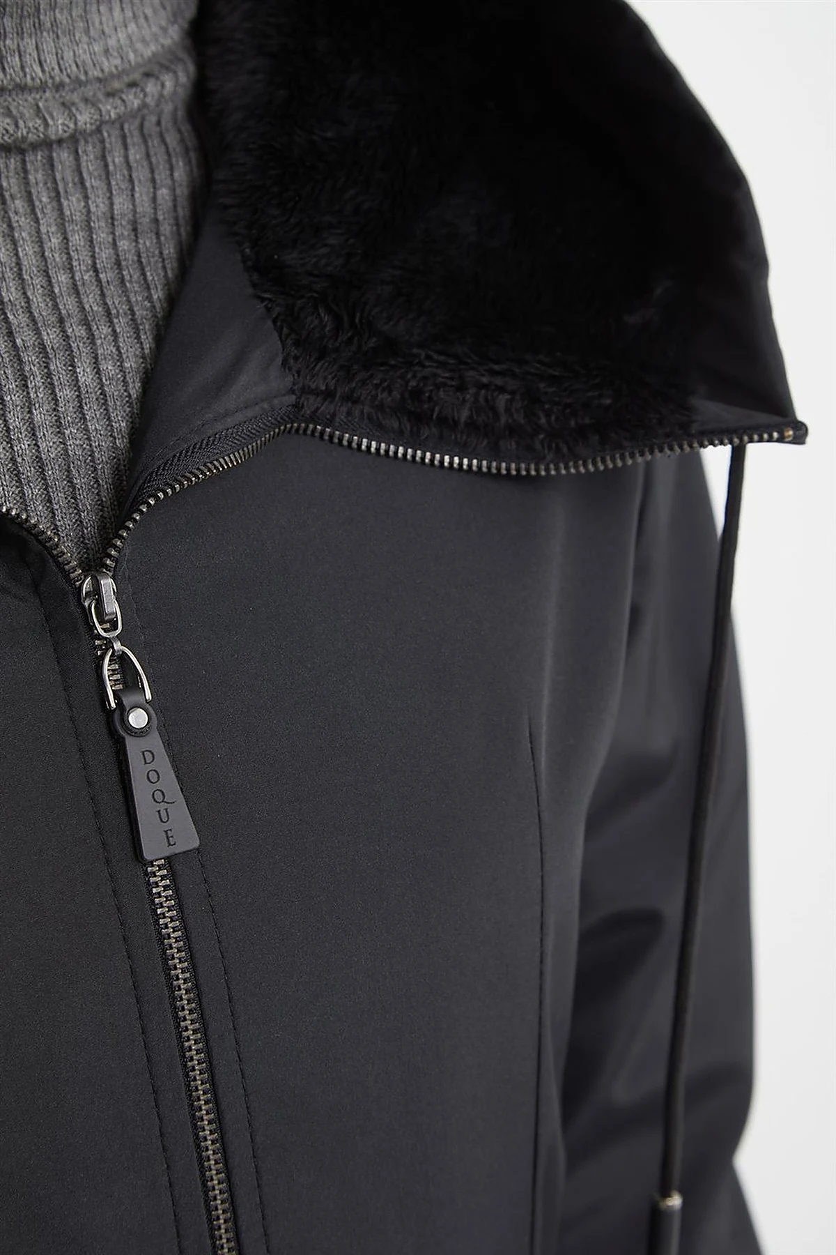 Plush Detailed Overcoat in Black