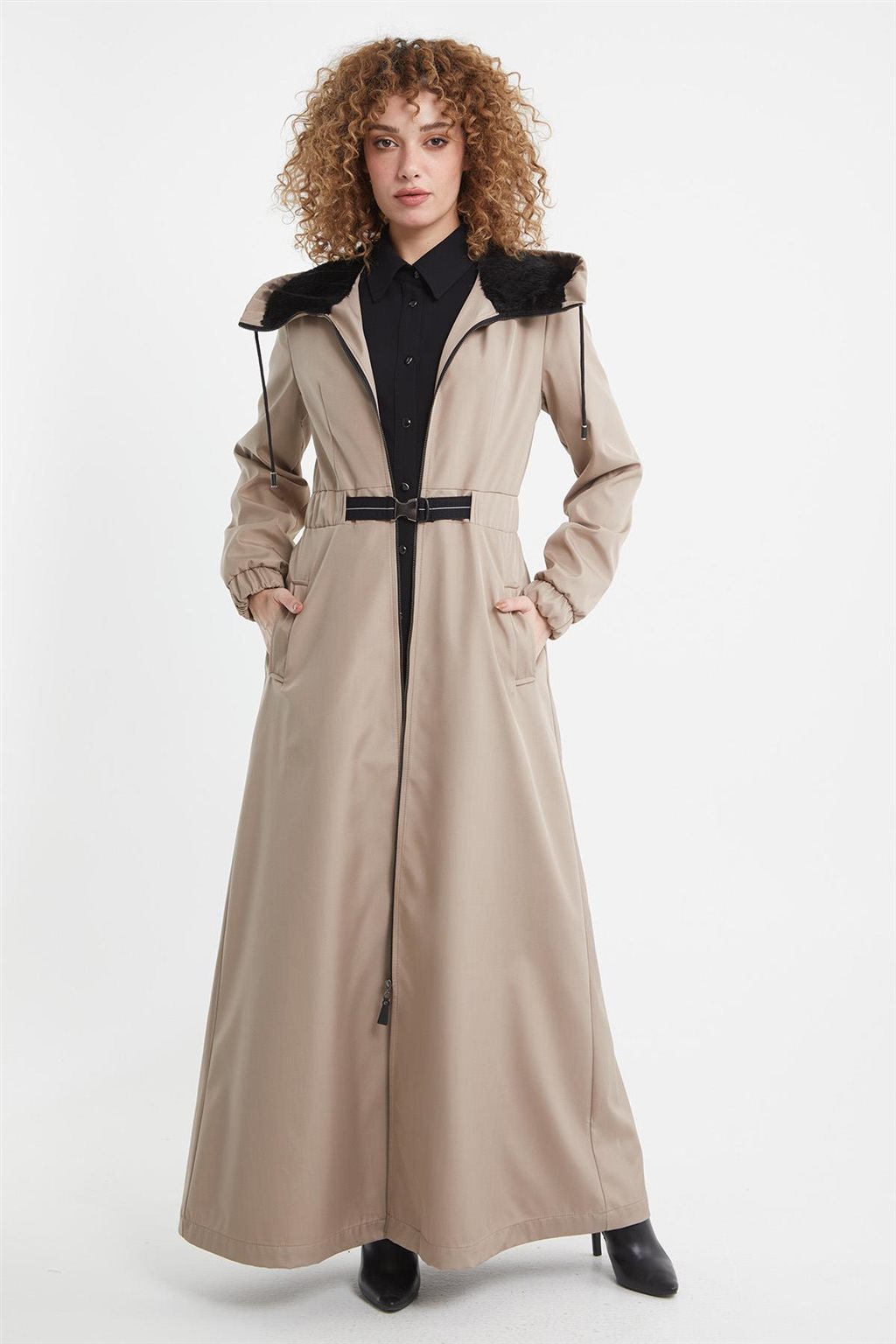 Plush Detailed Overcoat in Stone 