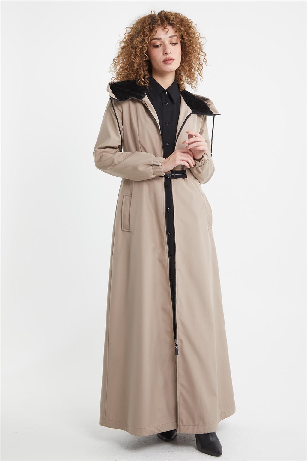 Plush Detailed Overcoat in Stone 