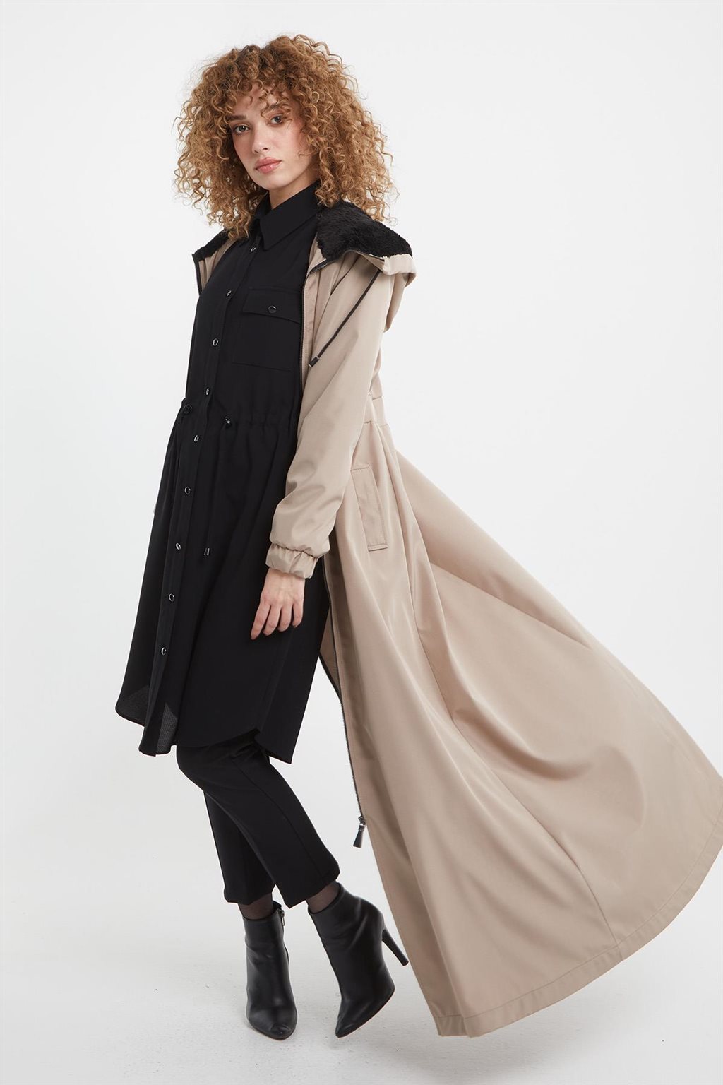 Plush Detailed Overcoat in Stone 