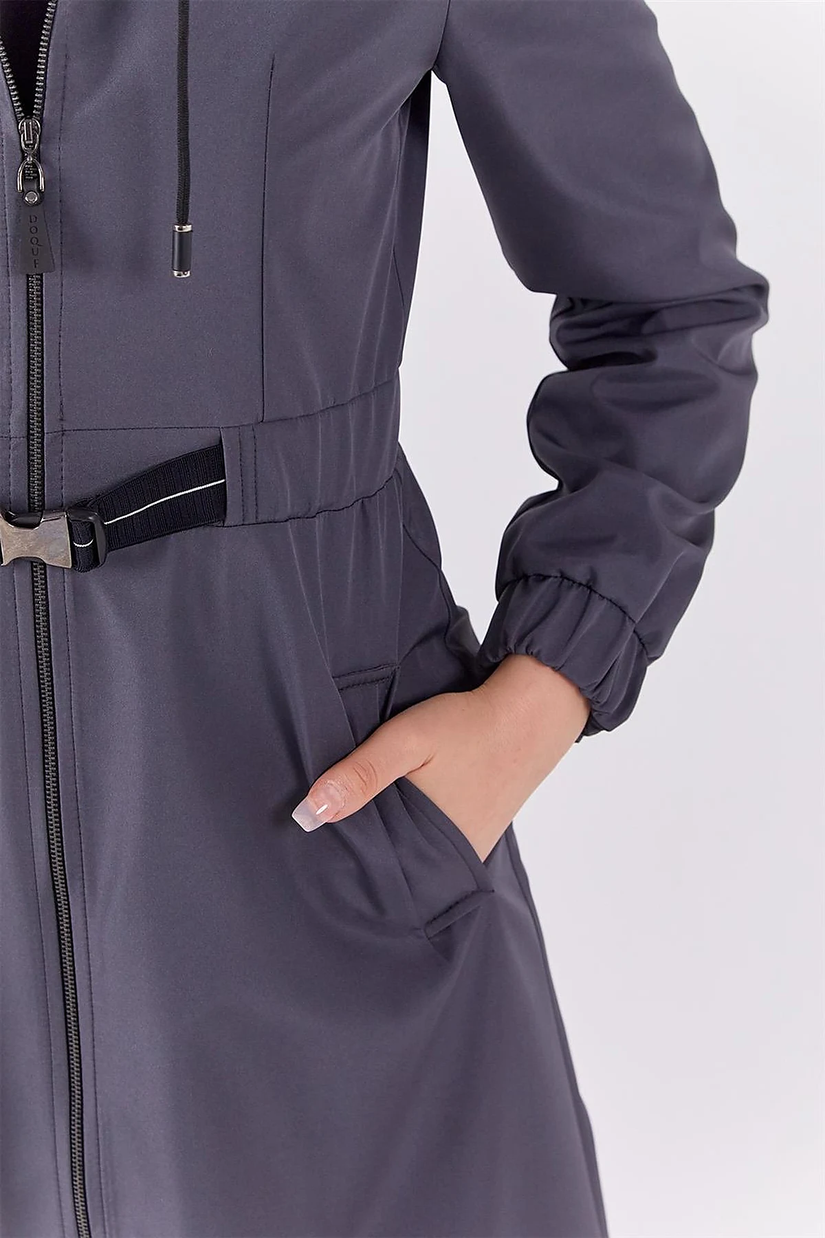 Plush Detailed Overcoat in Anthracite