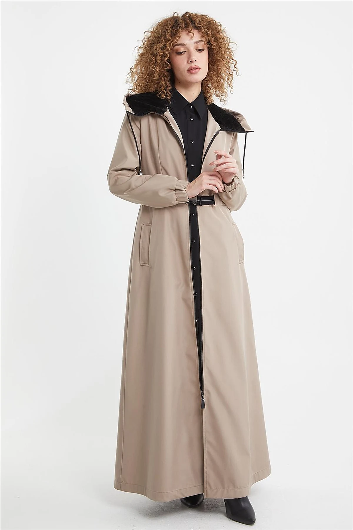 Plush Detailed Overcoat in Stone 