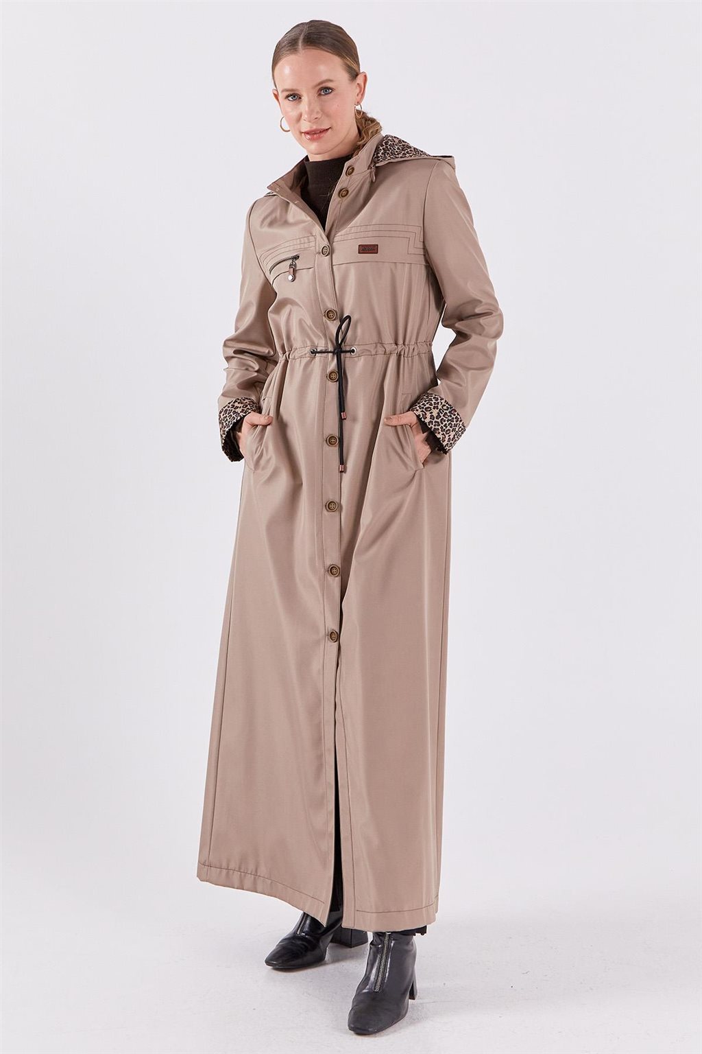 Leopard Panel Overcoat Stone 