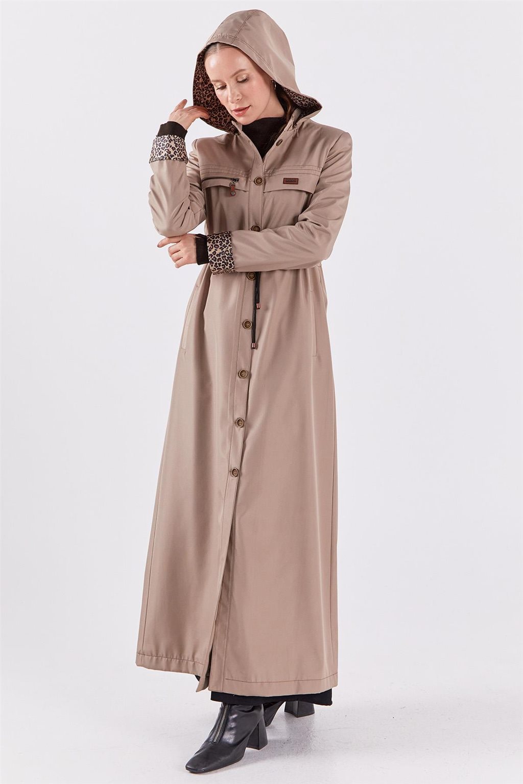 Leopard Panel Overcoat Stone 