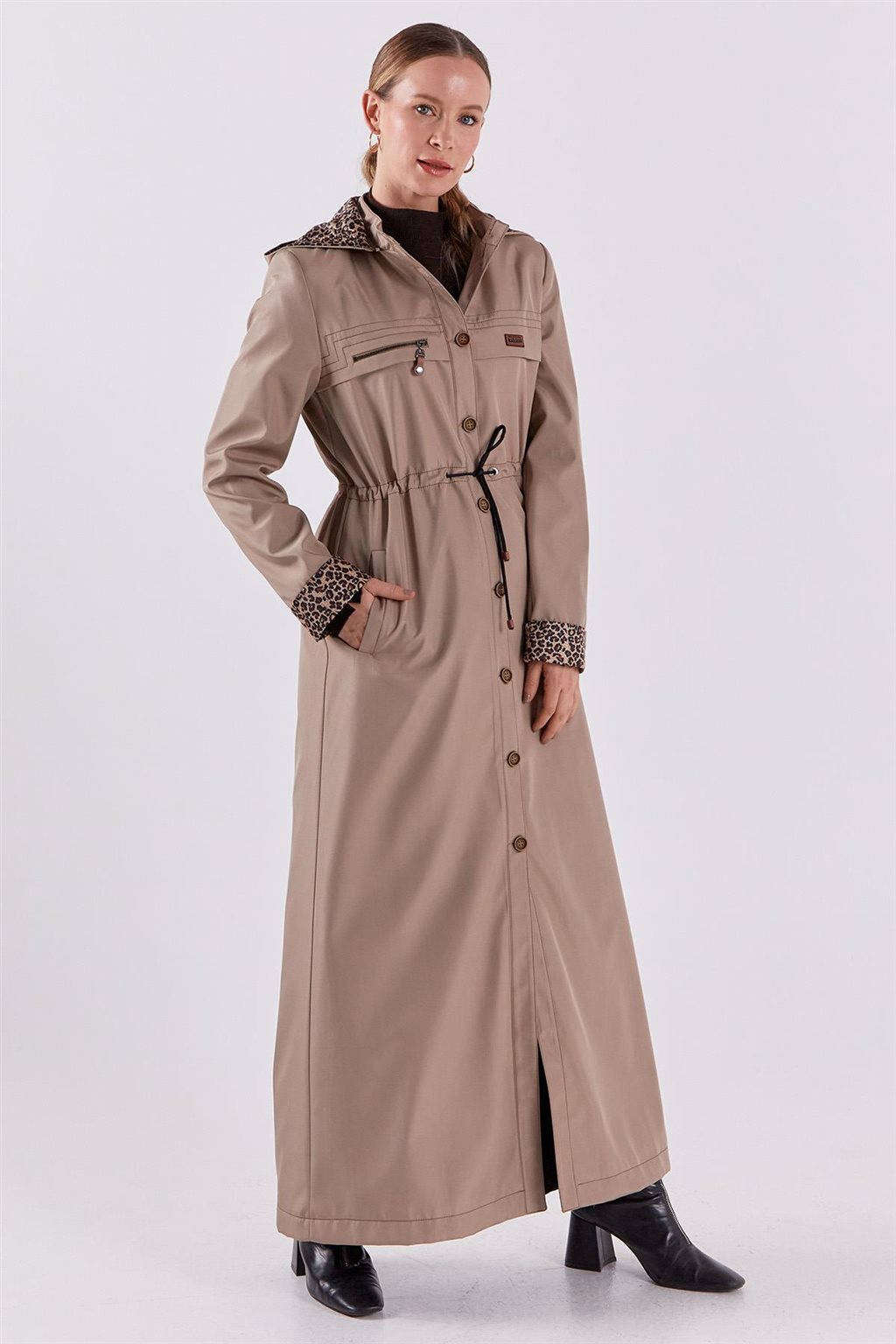 Leopard Panel Overcoat Stone 