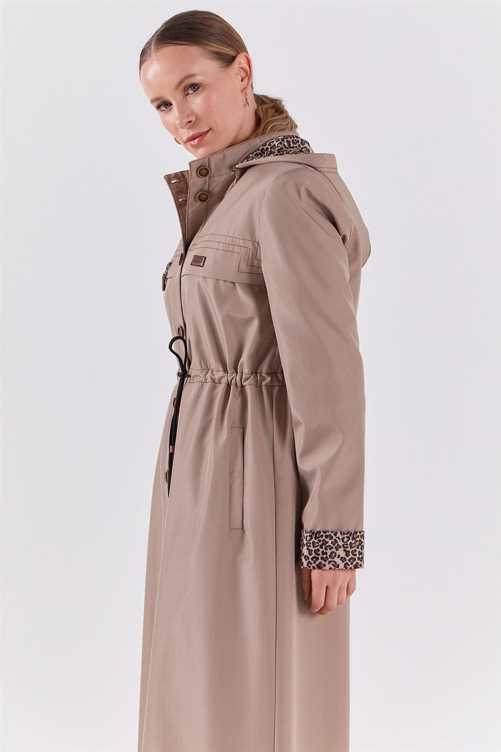 Leopard Panel Overcoat Stone 