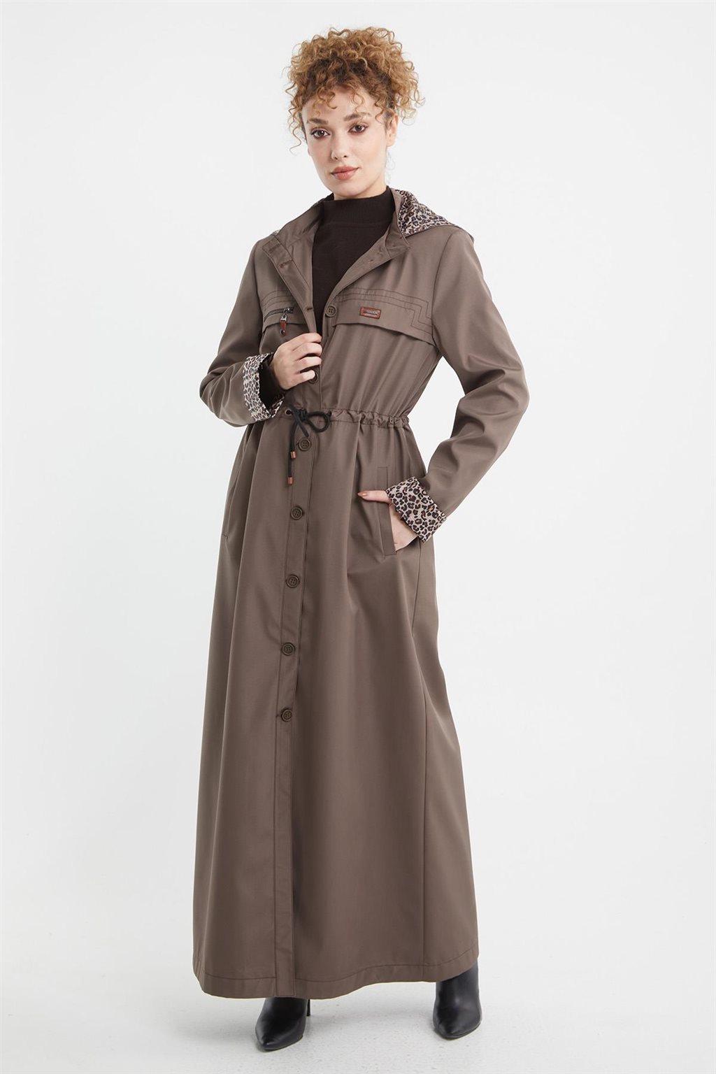Leopard Panel Overcoat Mink