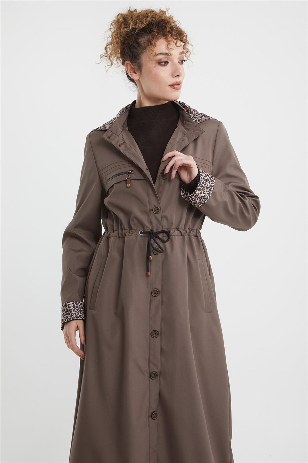 Leopard Panel Overcoat Mink