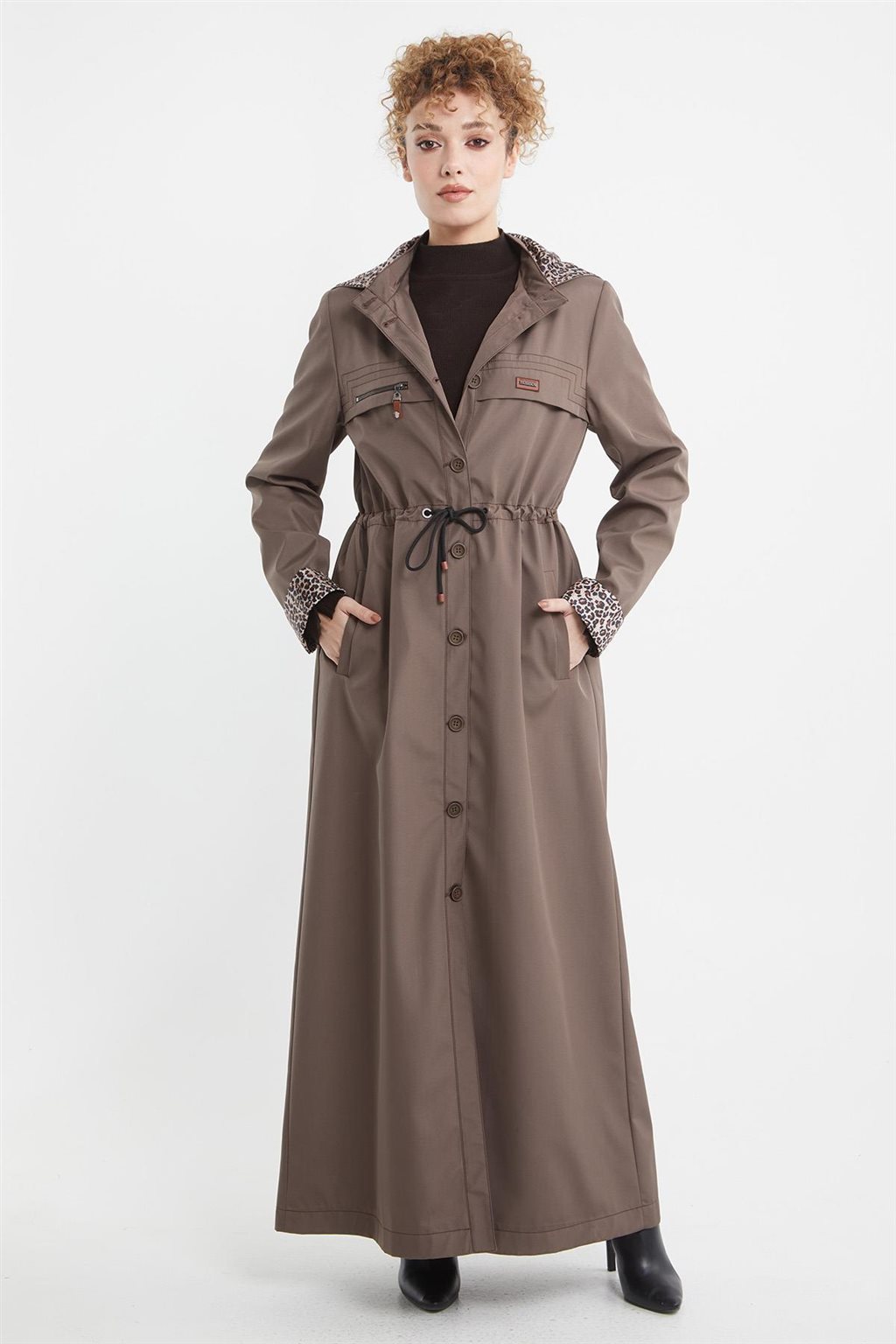 Leopard Panel Overcoat Mink