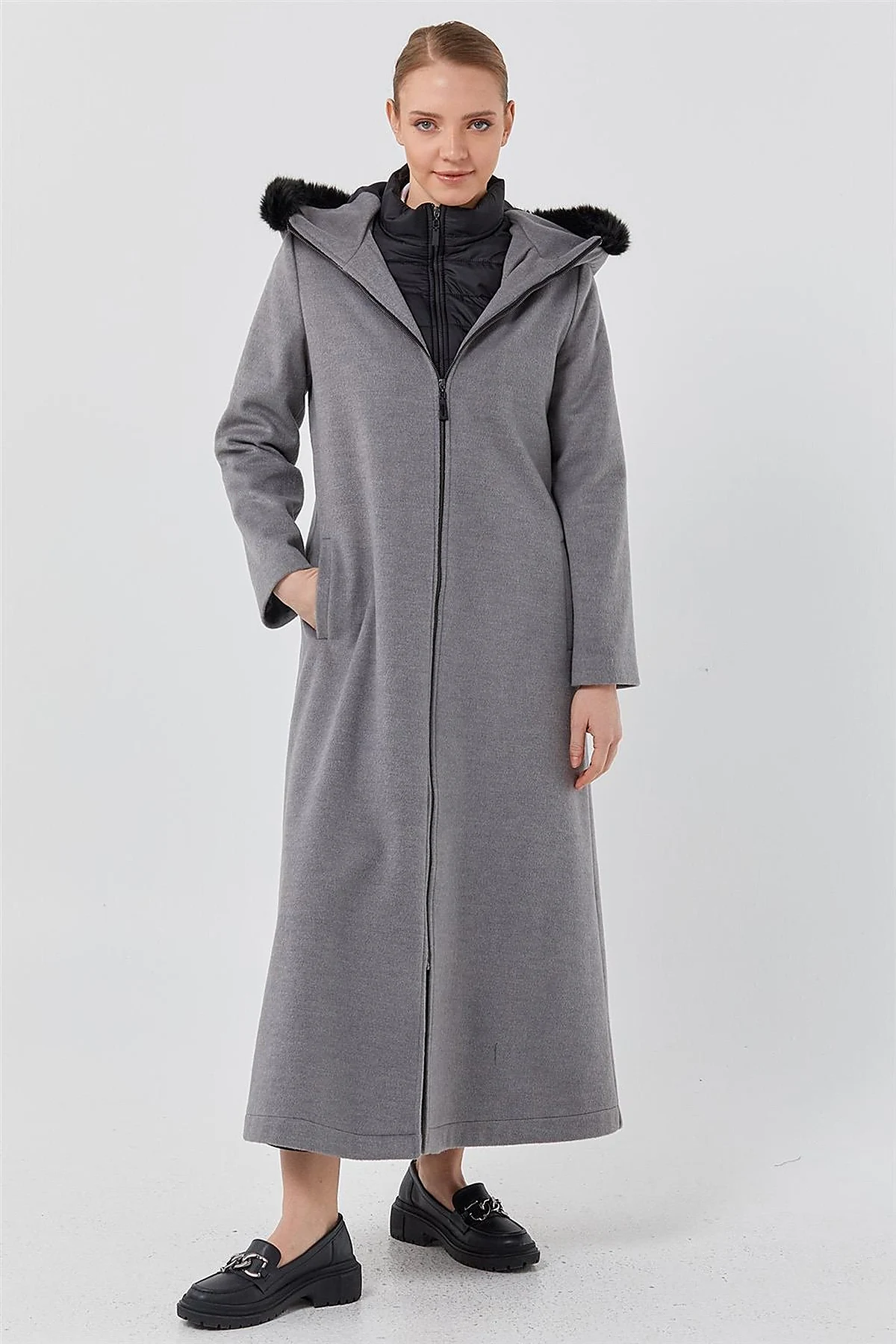 Reversible Hooded Coat Gray