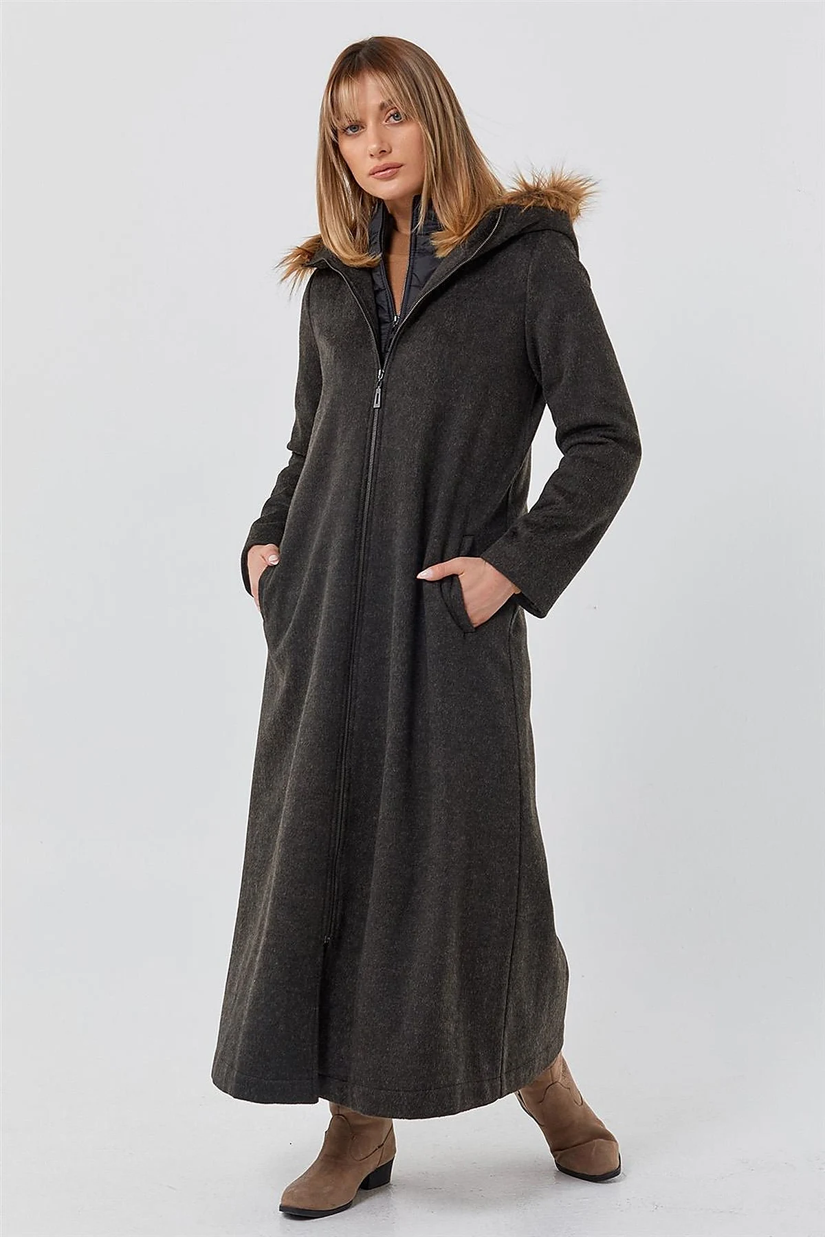Reversible Hooded Coat Brown