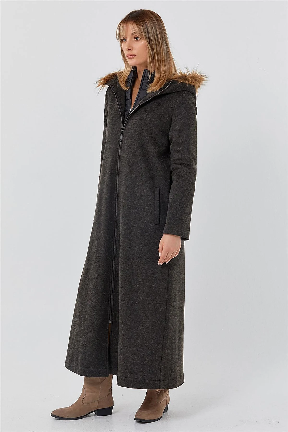 Reversible Hooded Coat Brown