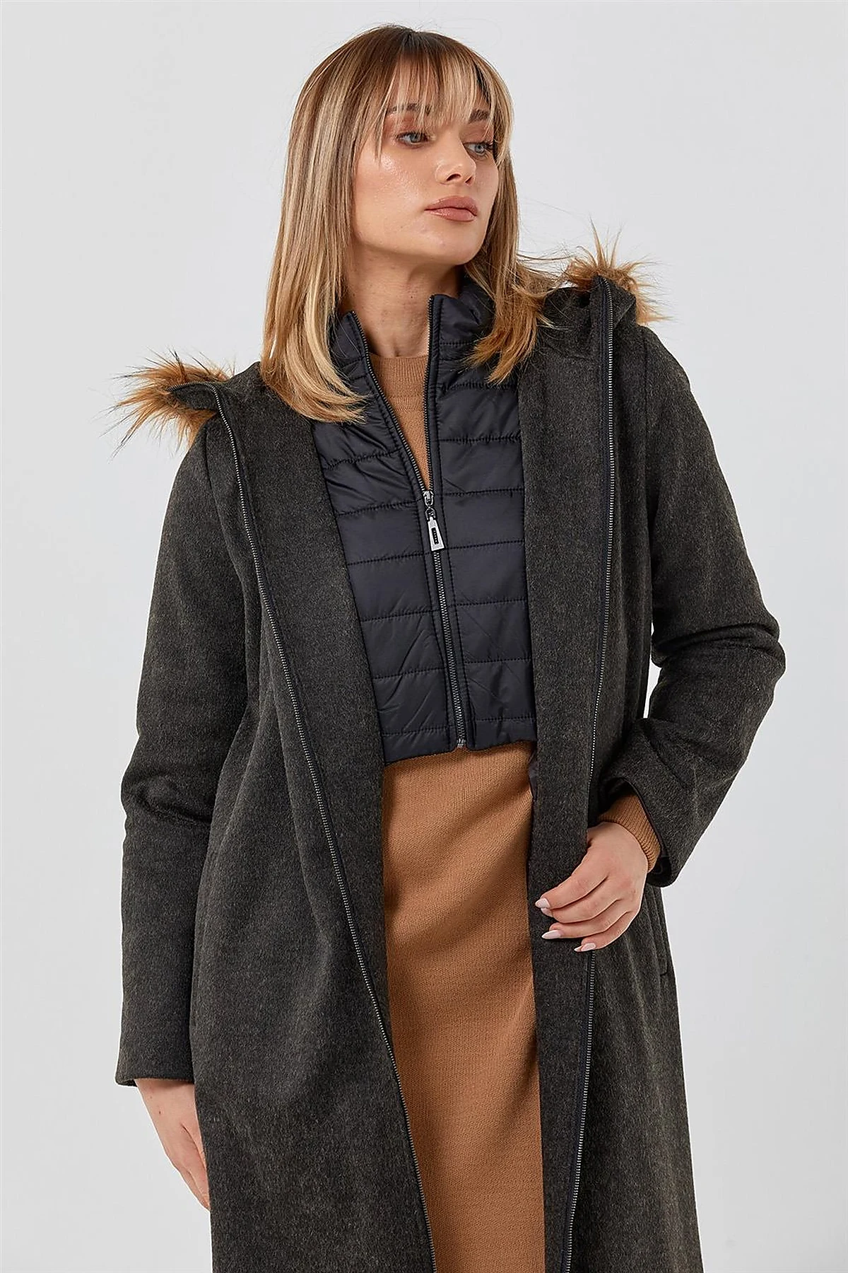 Reversible Hooded Coat Brown