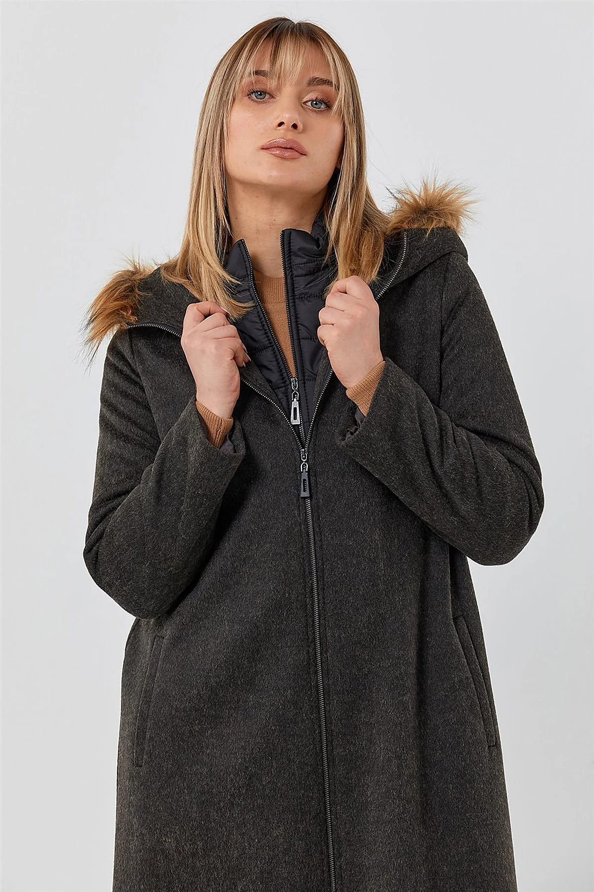 Reversible Hooded Coat Brown