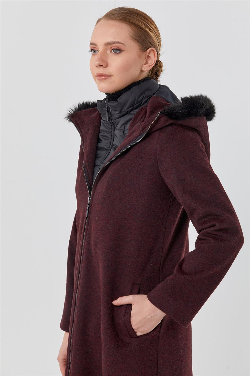 Reversible Hooded Coat Burgundy