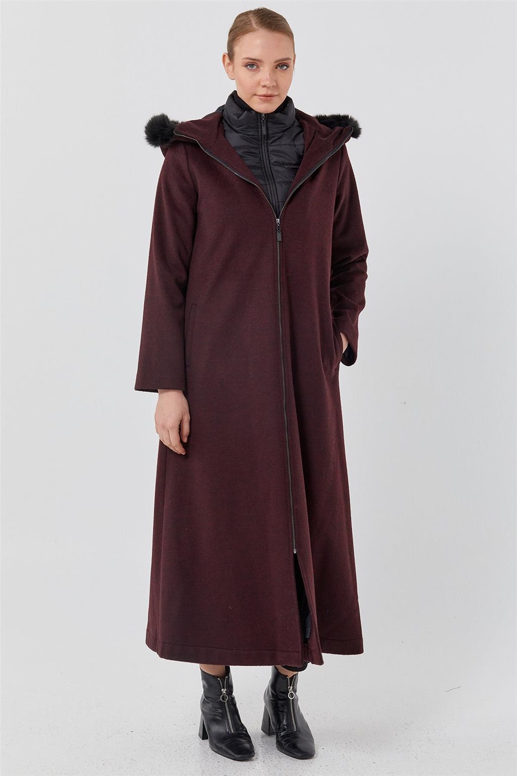 Reversible Hooded Coat Burgundy