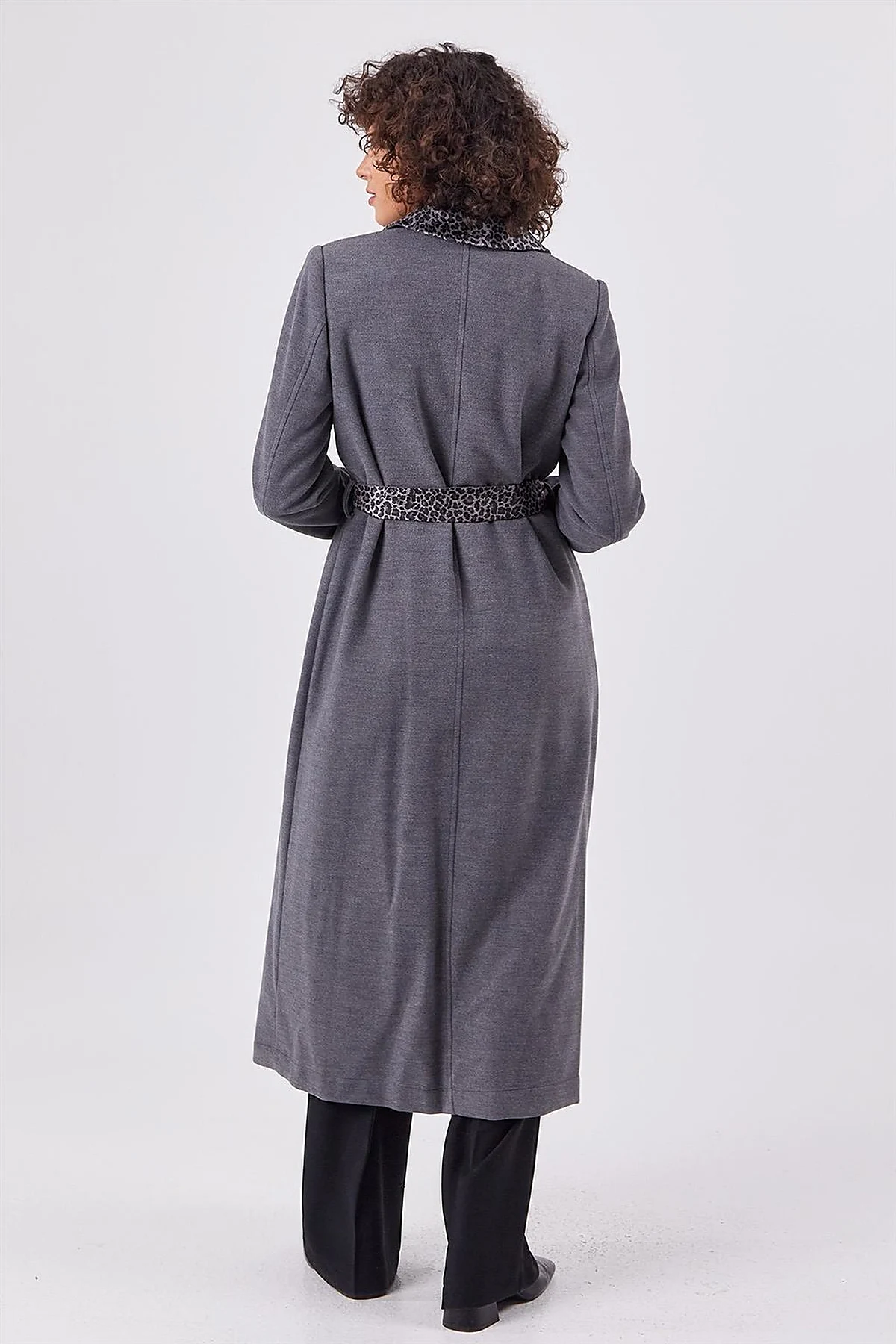 Leopard Detailed Coat Gray