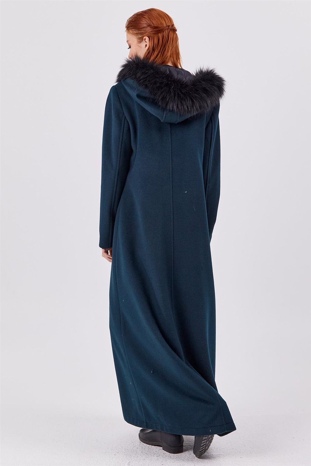 Faux Fur Detailed Coat Petrol