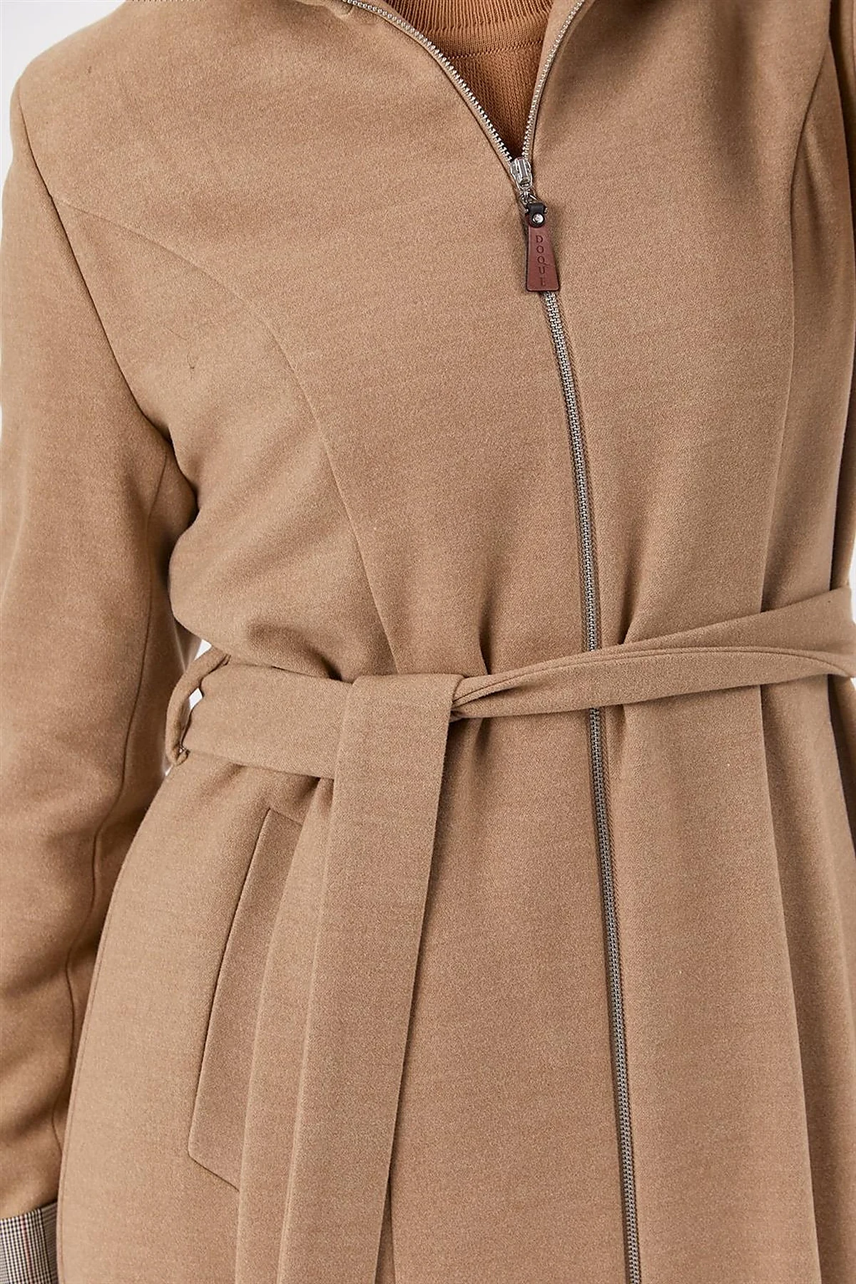 Checkered Trim Coat Beige