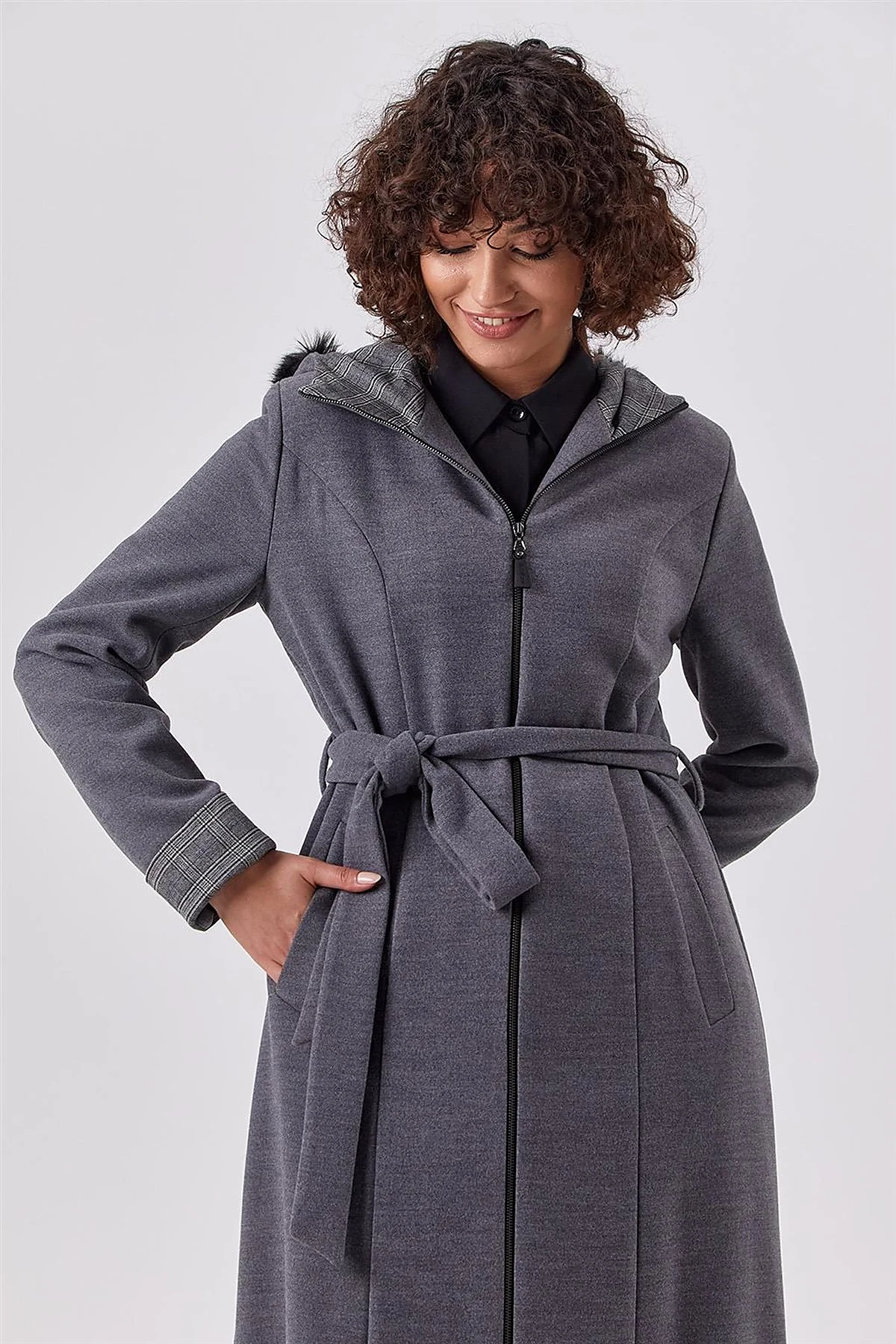 Checkered Trim Coat Gray