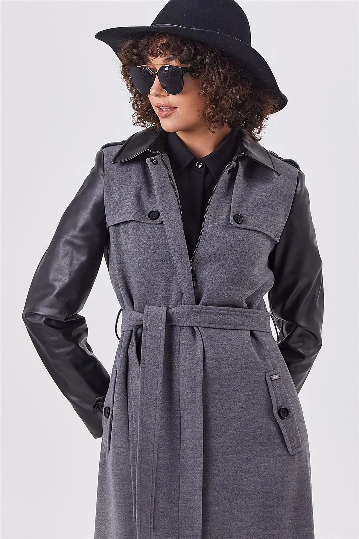 Belted Wool Coat Gray