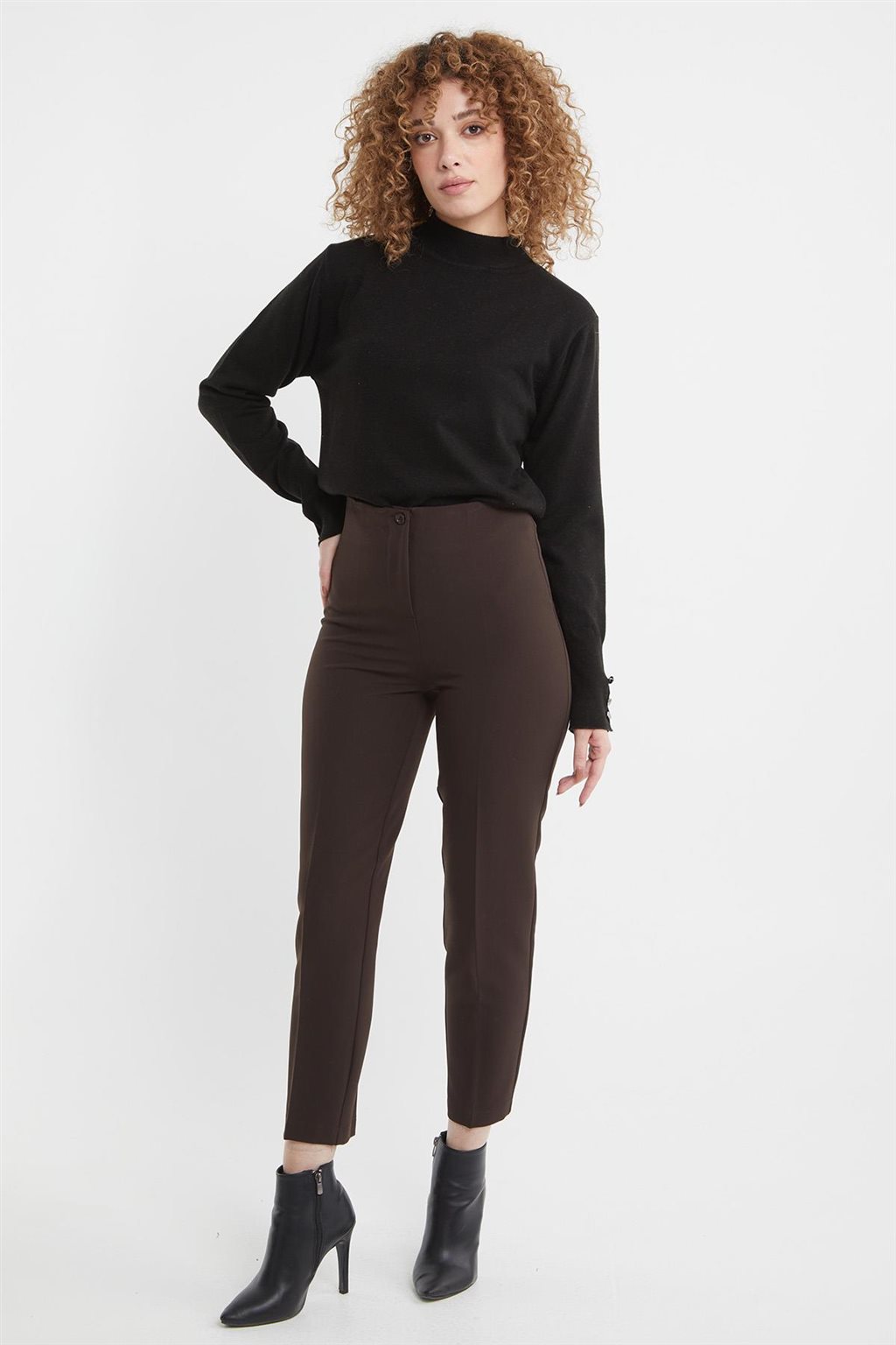 Ironed Crease Skinny Pants Brown