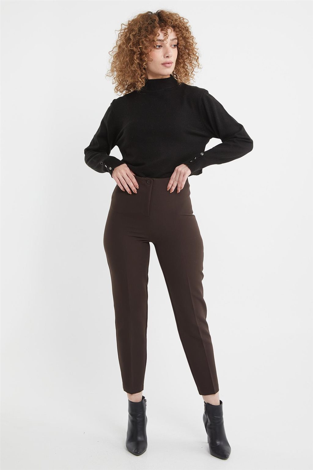 Ironed Crease Skinny Pants Brown