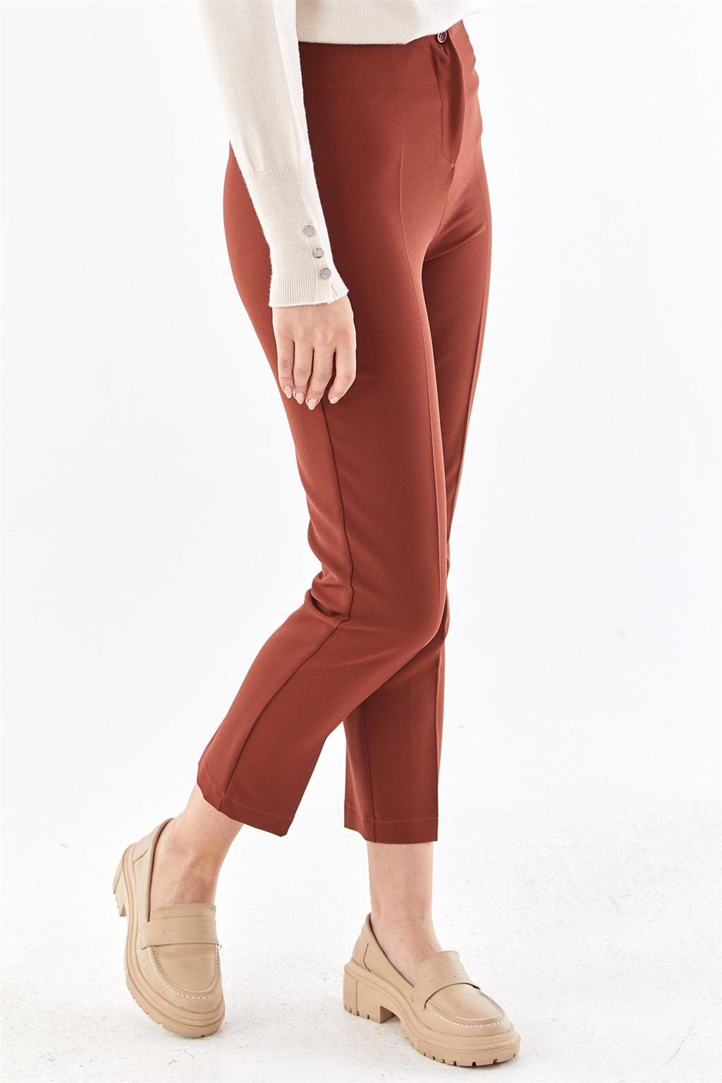 Ironed Crease Skinny Pants Terracotta