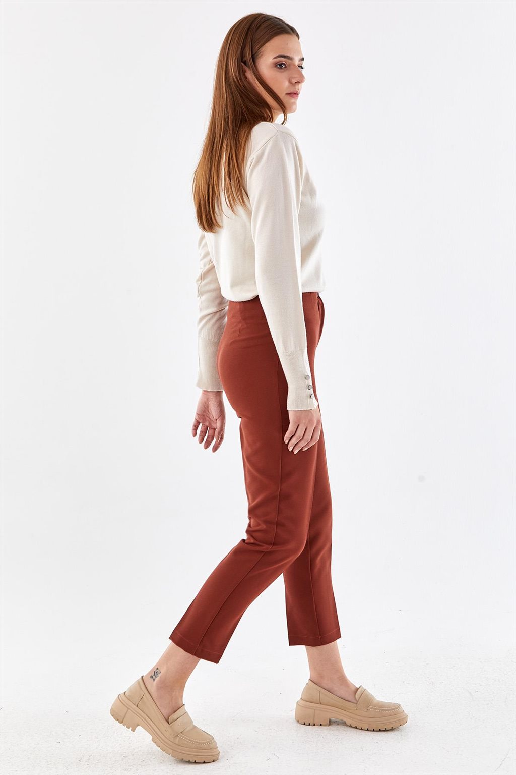 Ironed Crease Skinny Pants Terracotta