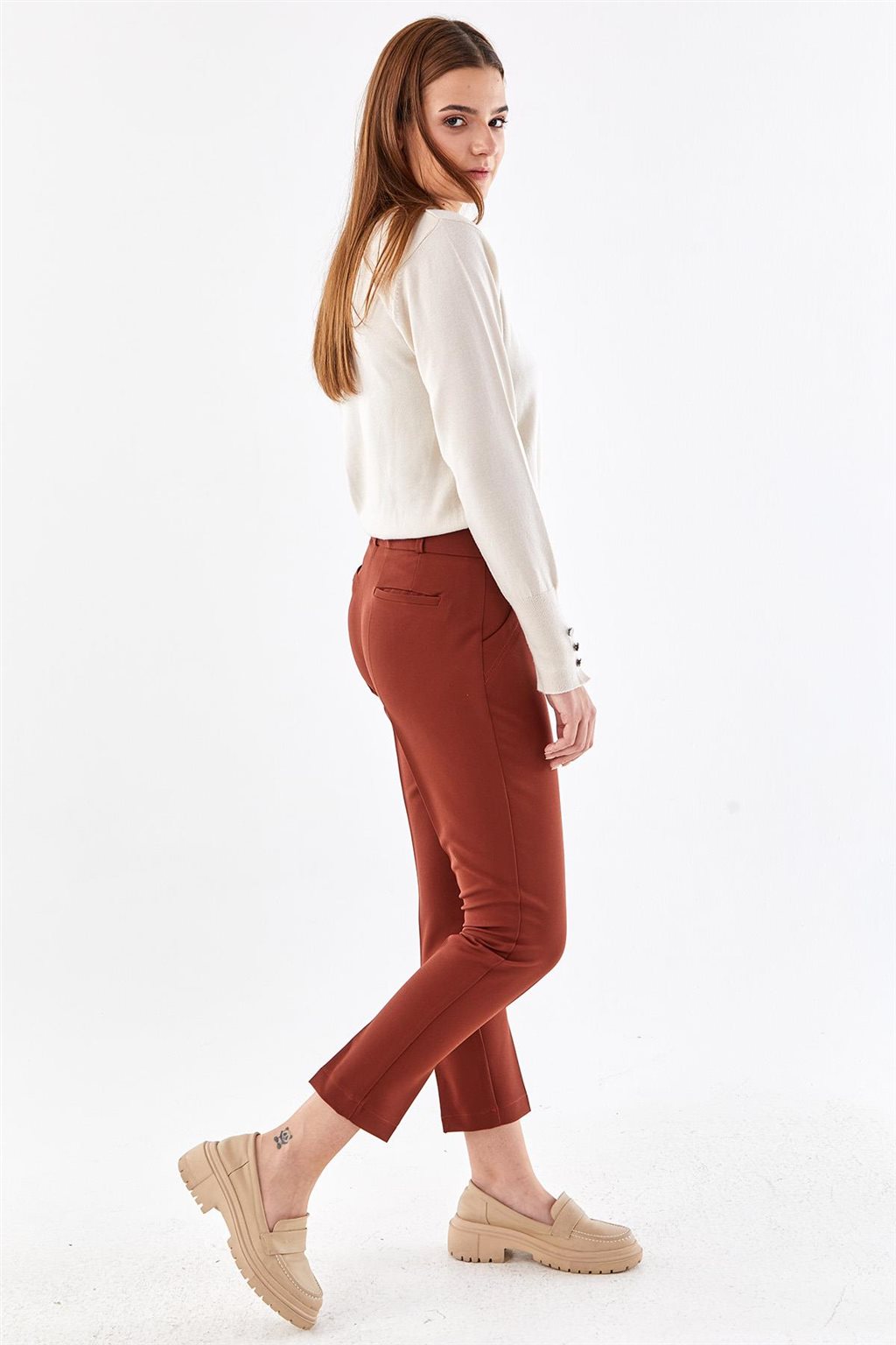 High-Waisted Skinny Pants Terracotta