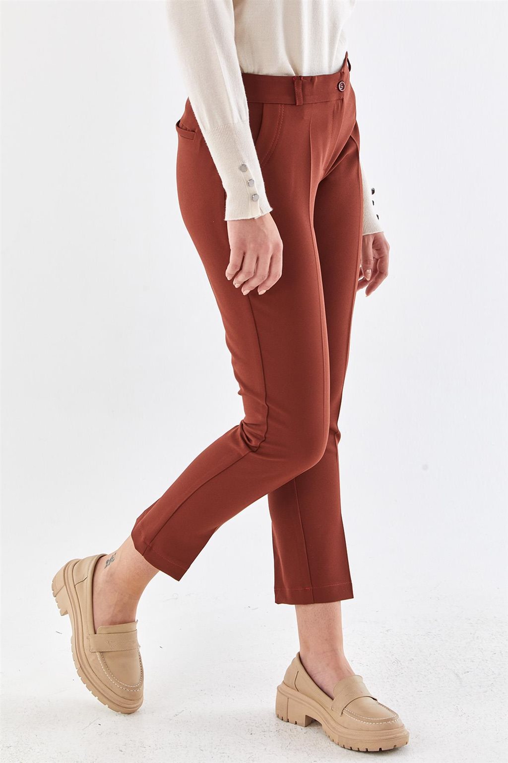 High-Waisted Skinny Pants Terracotta