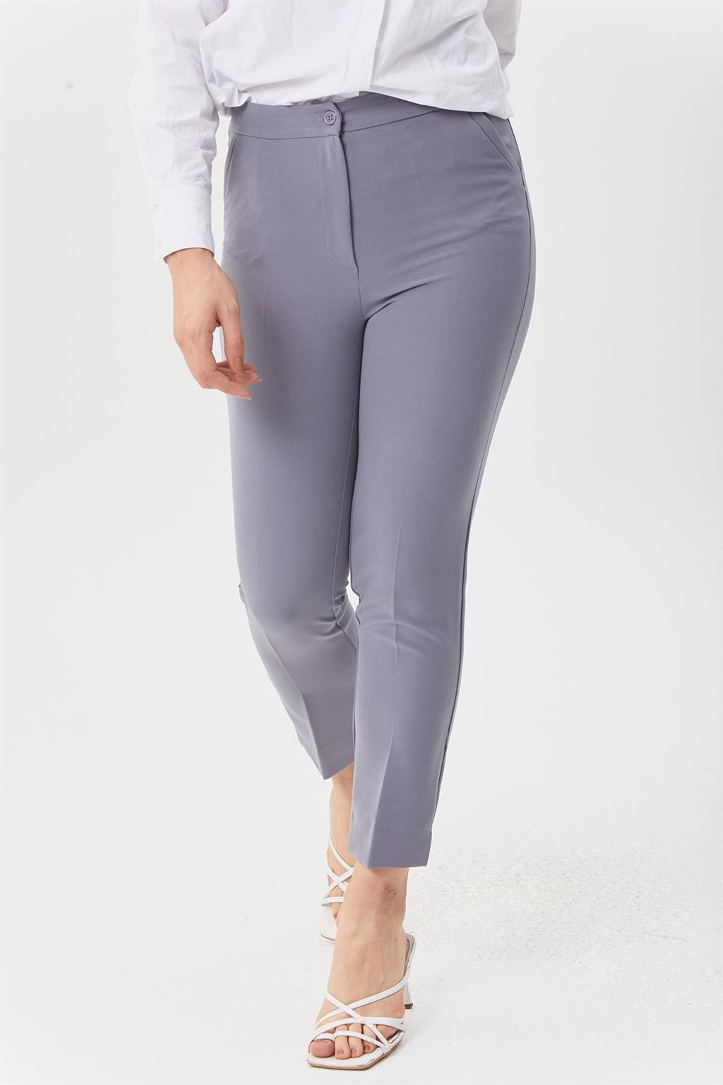 Slit Hem Skinny Pants Gray